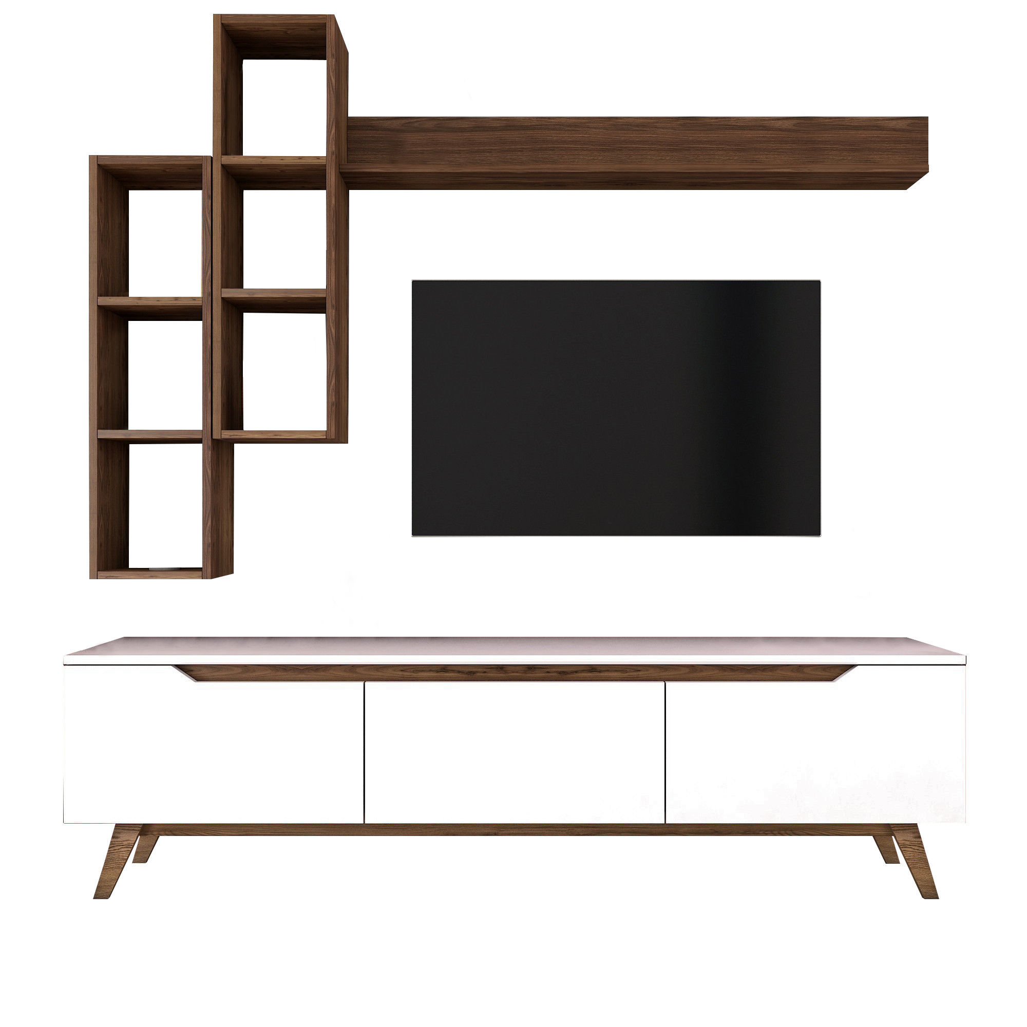 Lowboard with wall shelf White