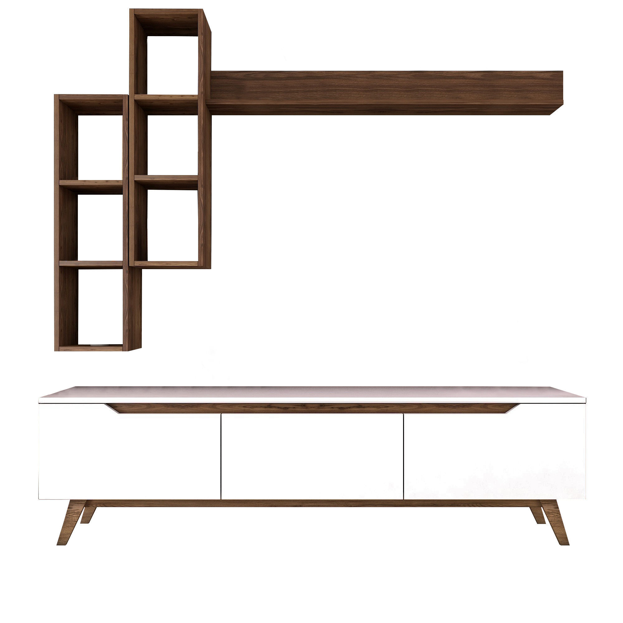 Lowboard with wall shelf White