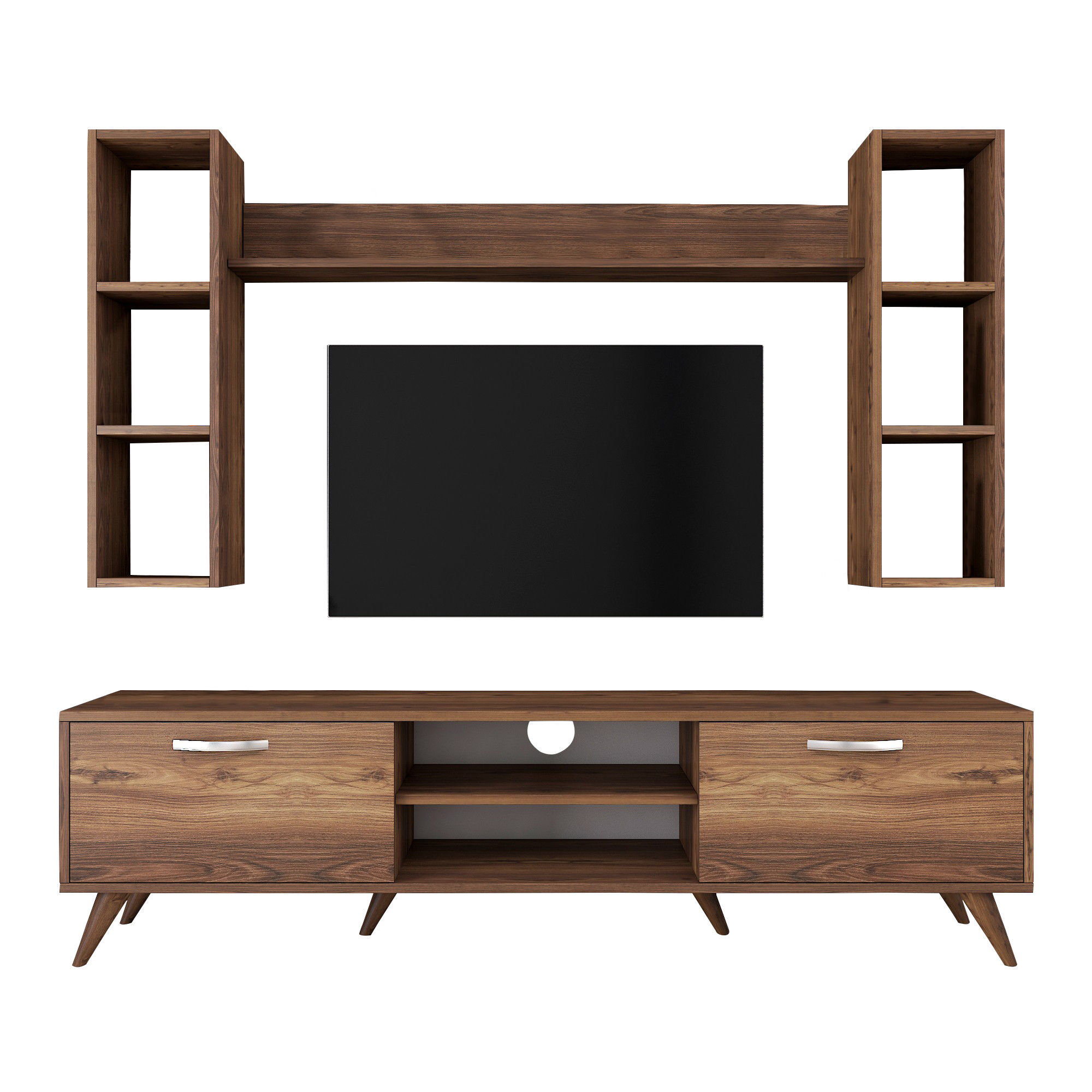 Lowboard with wall shelf walnut brown