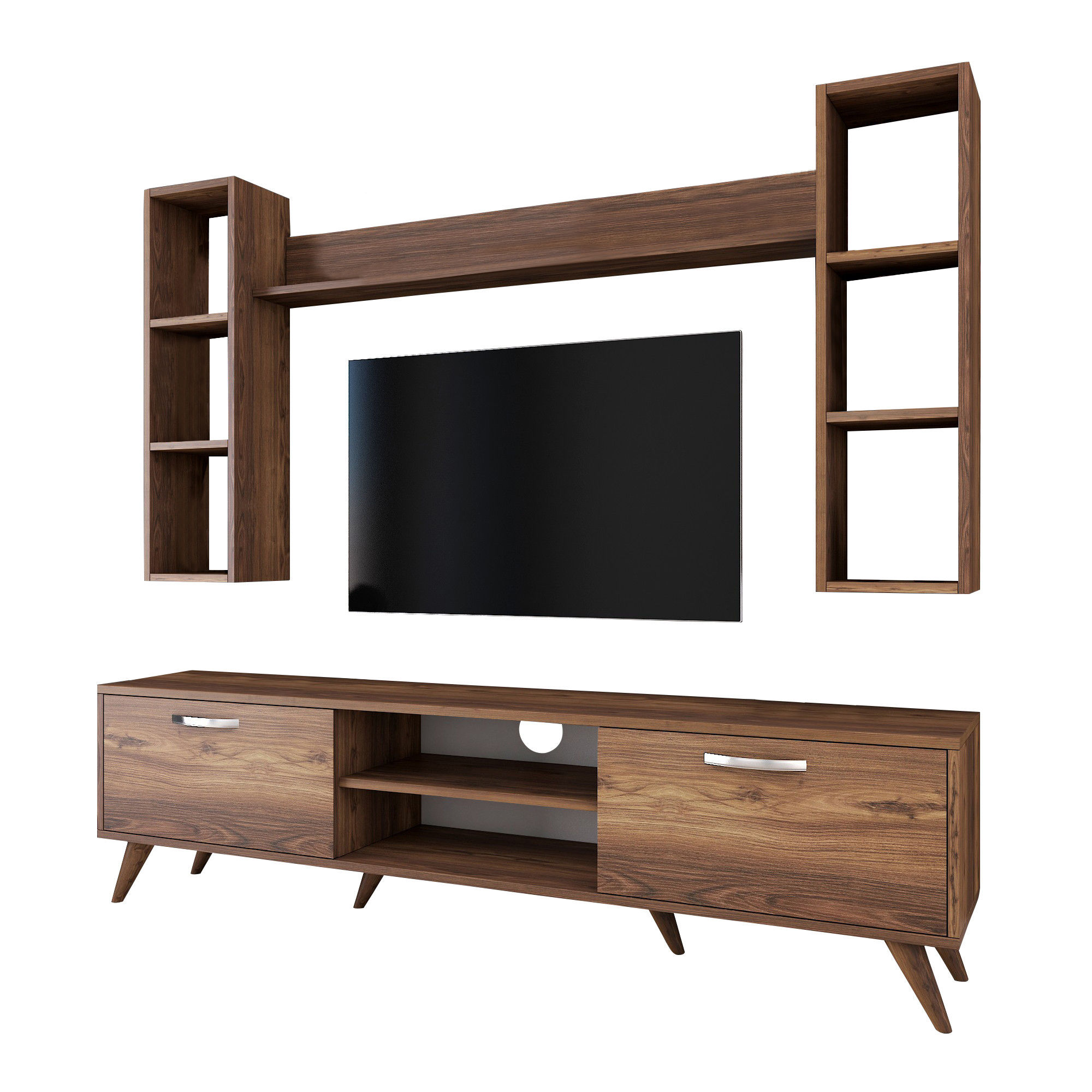 Lowboard with wall shelf walnut brown