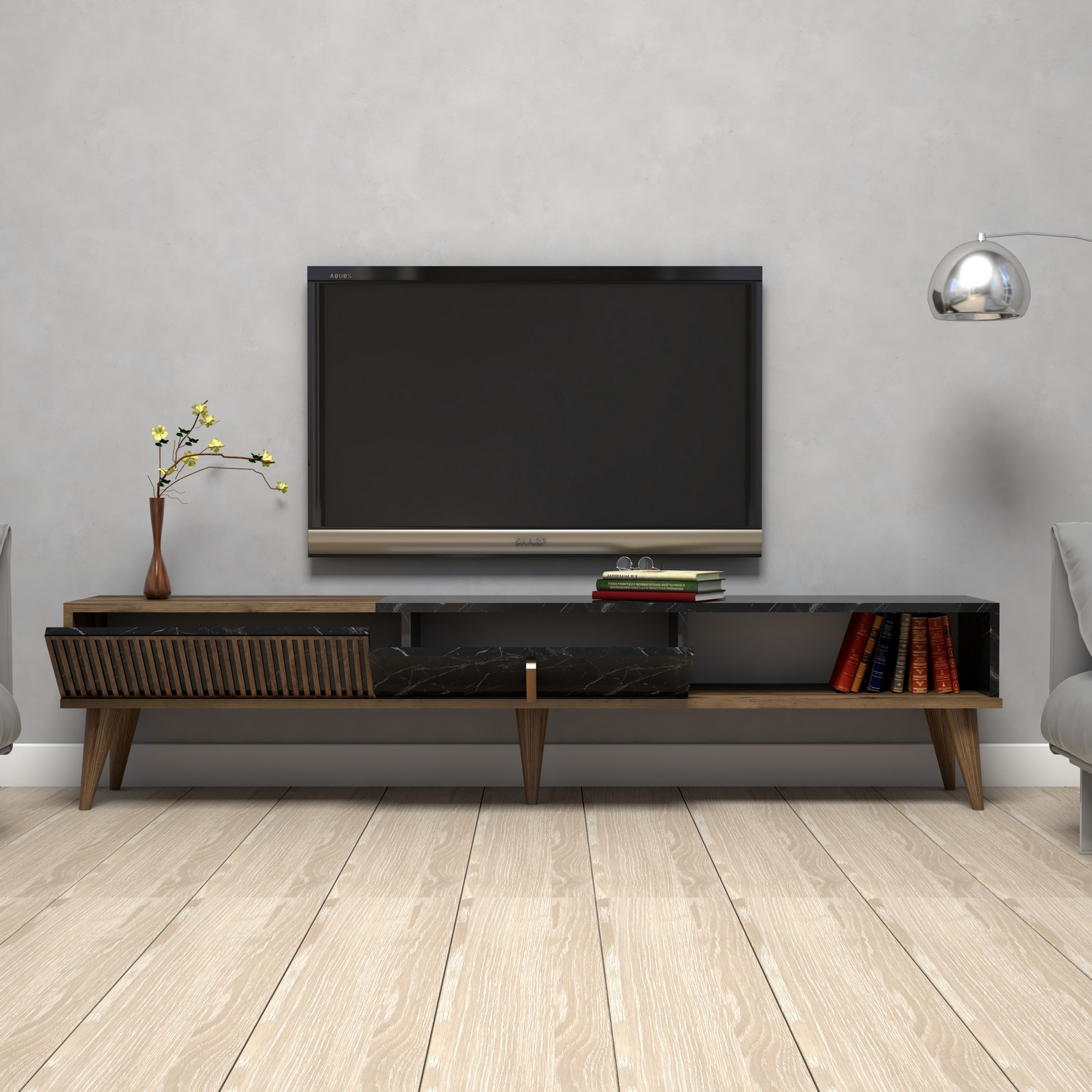 Milan lowboard walnut brown black