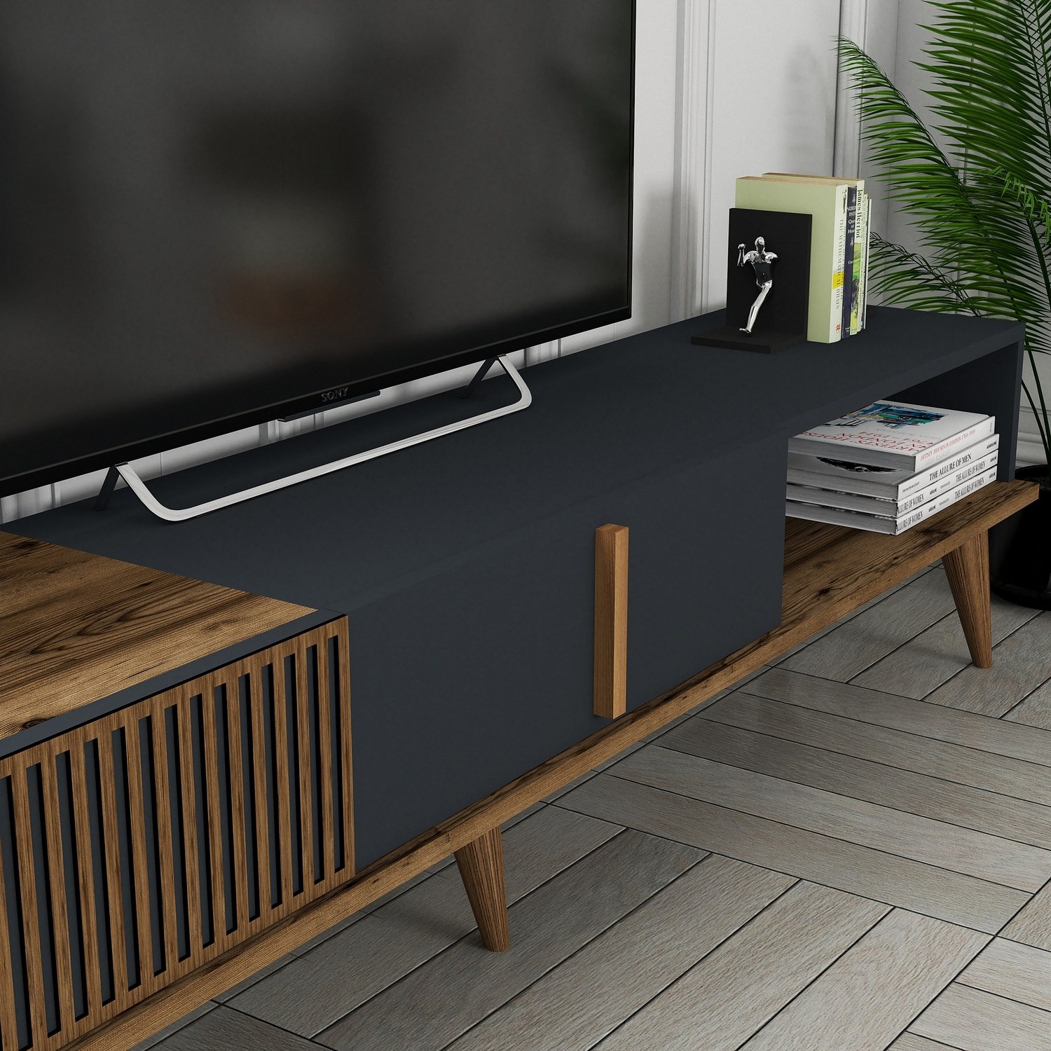 Milan lowboard walnut brown anthracite