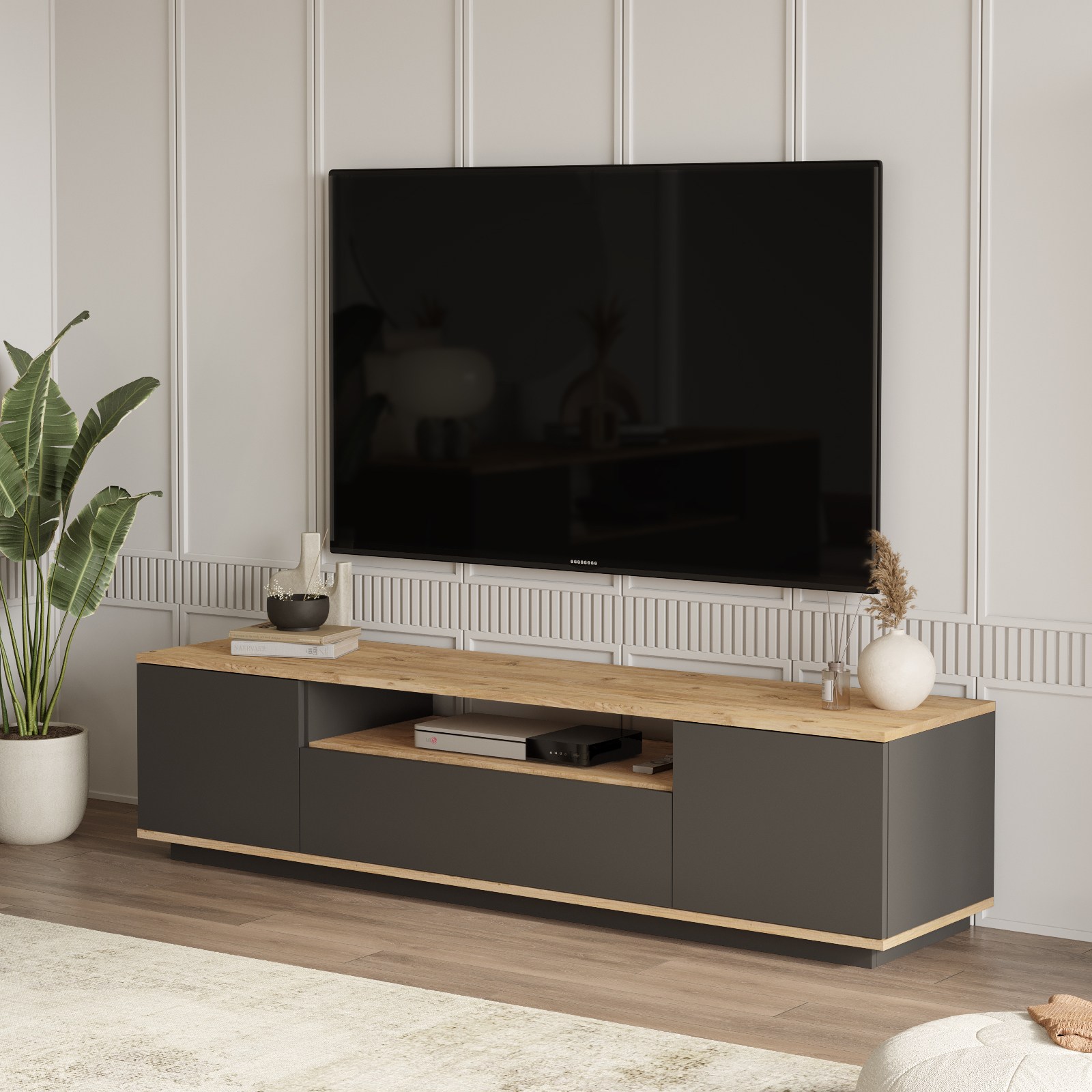 Lowboard with shelf Grey