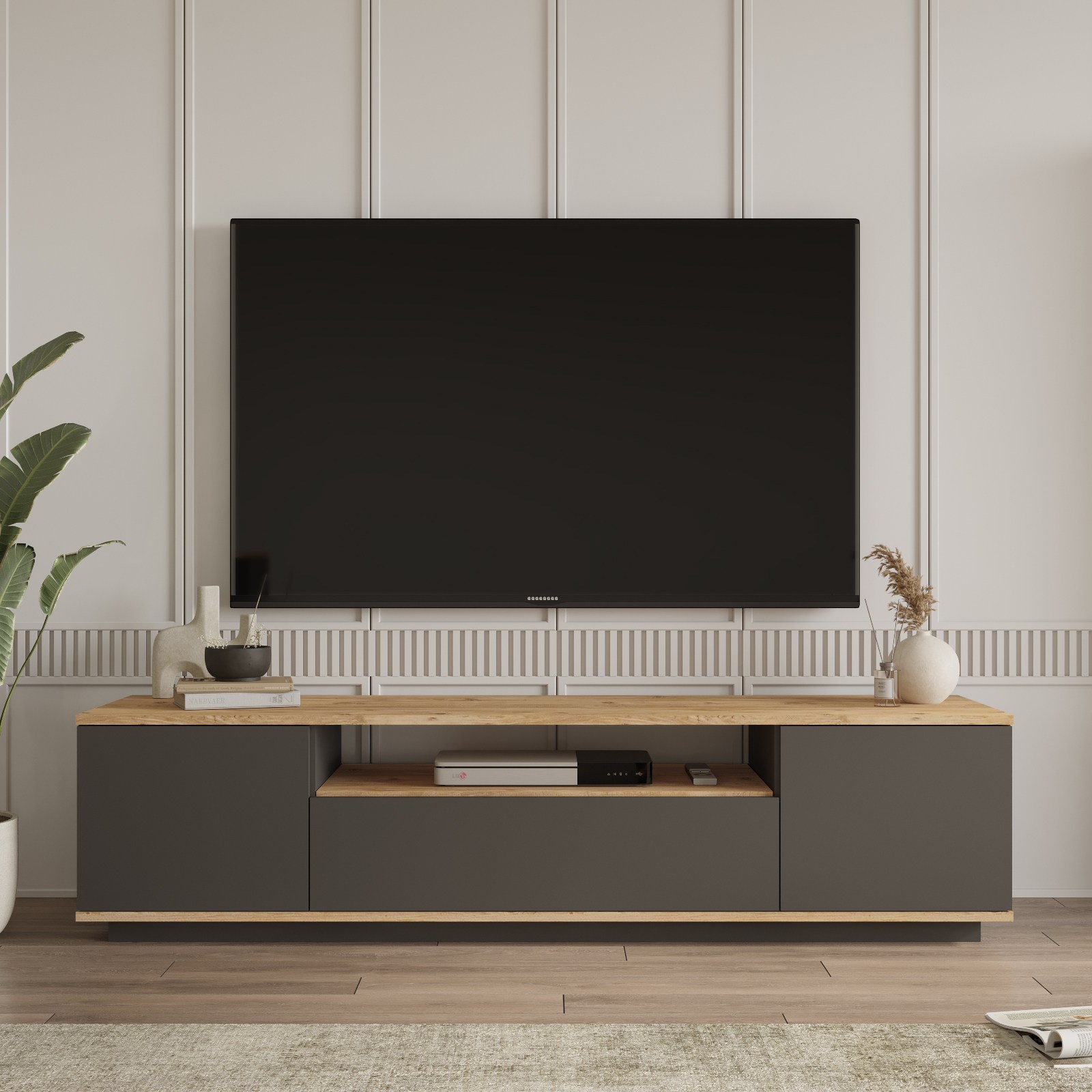 Lowboard with shelf Grey