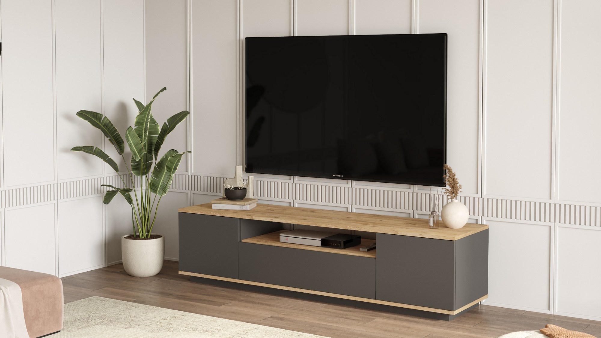 Lowboard with shelf Grey