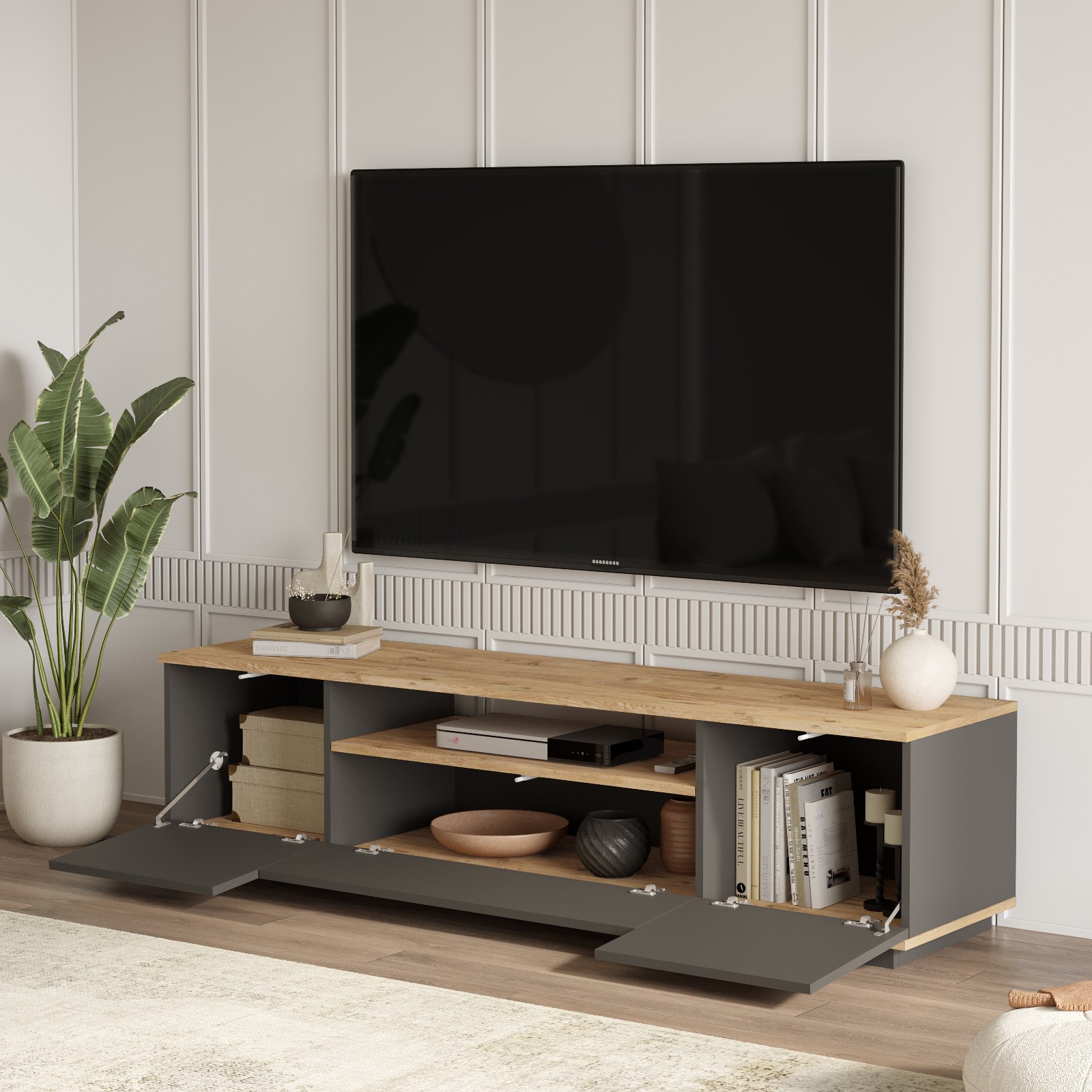 Lowboard with shelf Grey