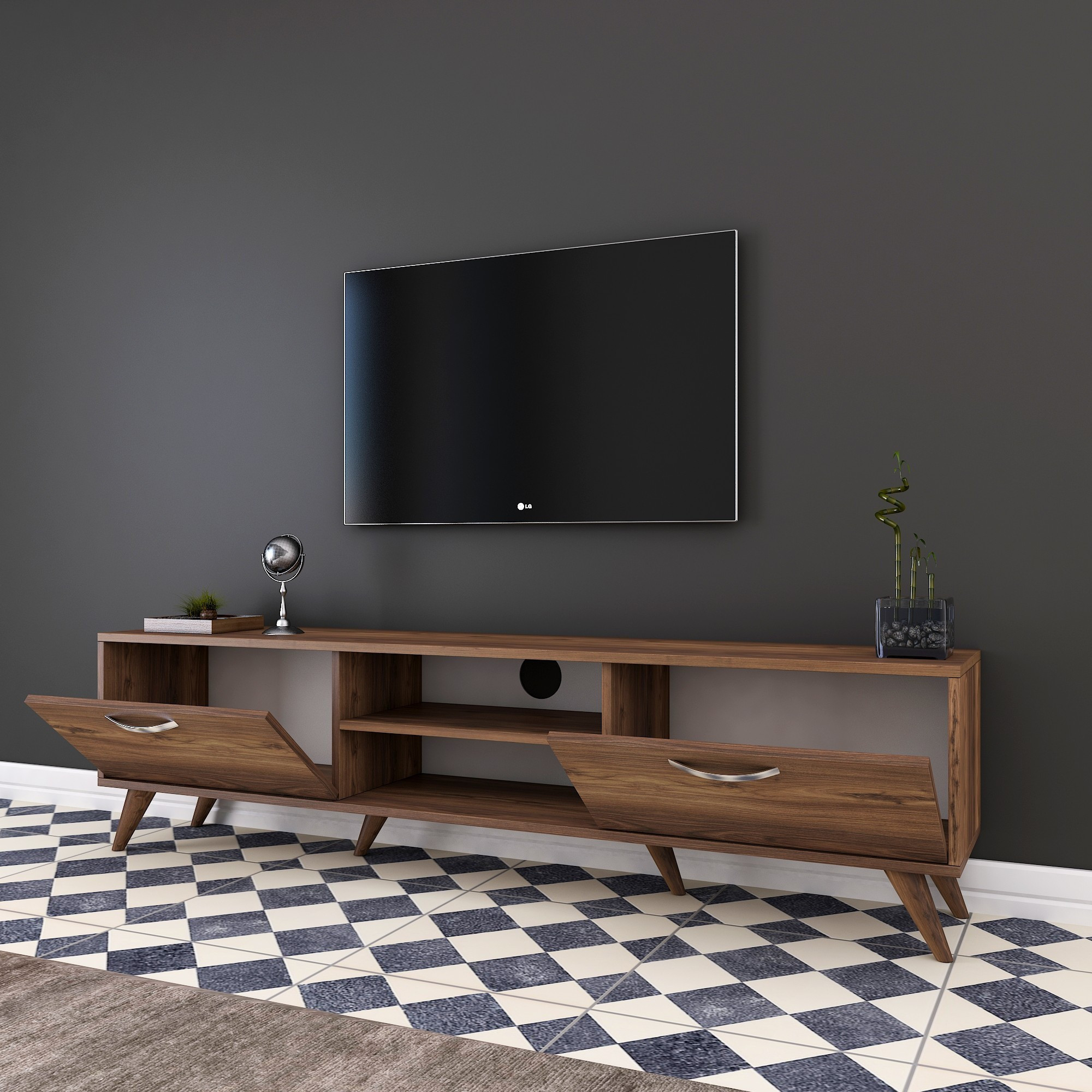 Lowboard Brown with shelf 180cm x 48.6cm