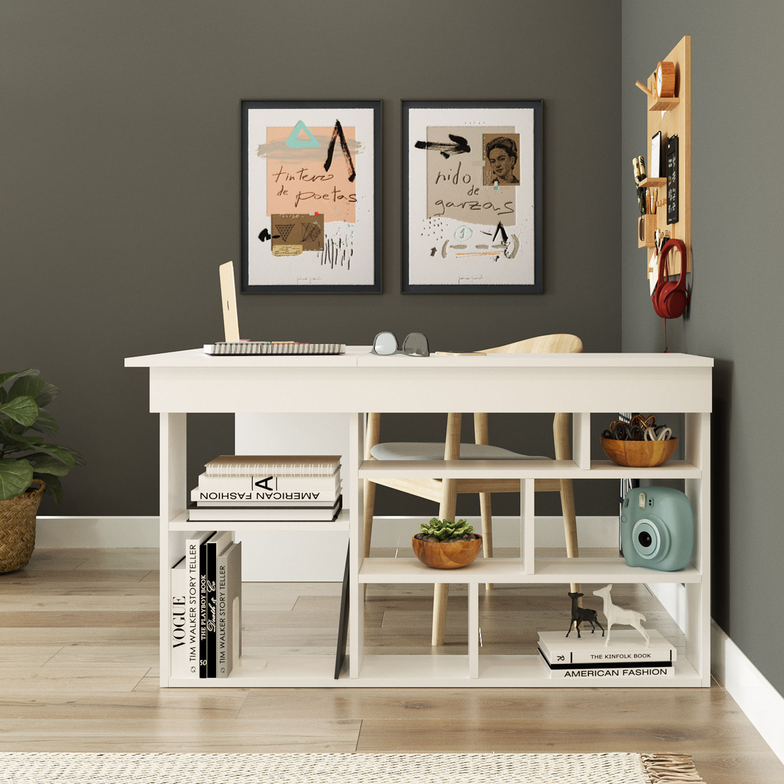 Corner desk with shelf White