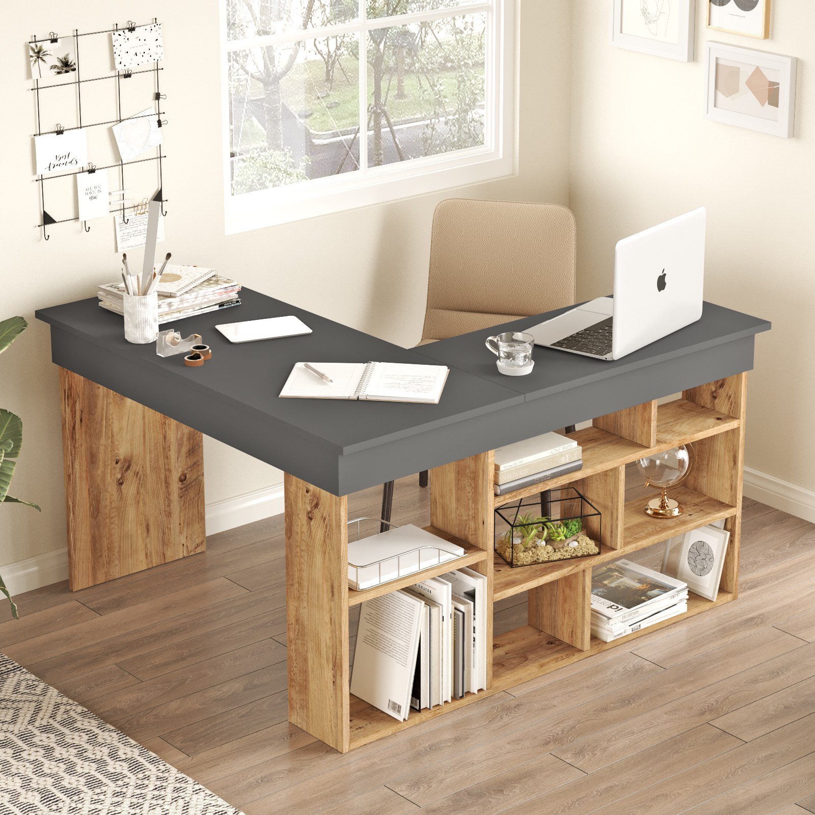 Corner desk with shelf Brown Black