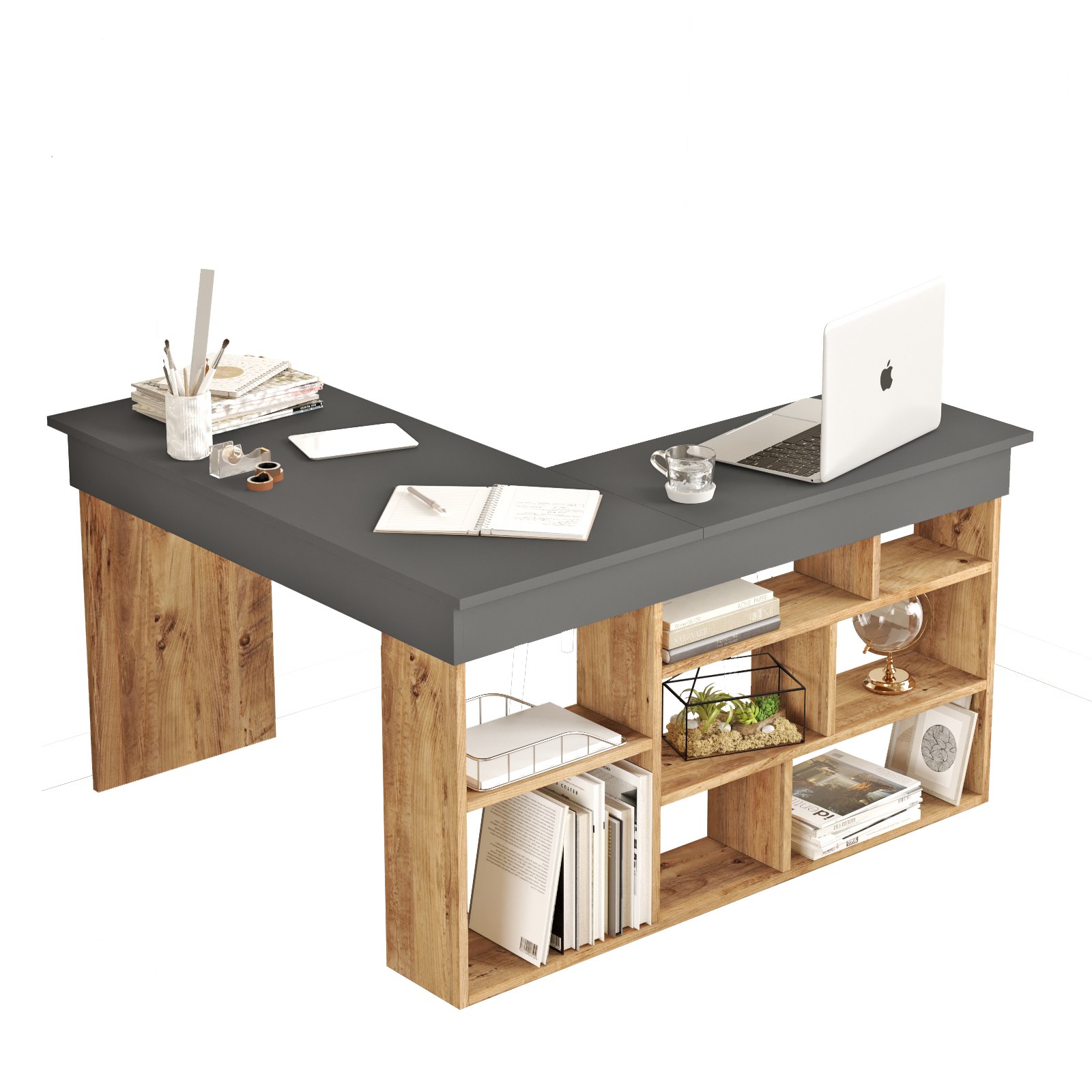 Corner desk with shelf Brown Black