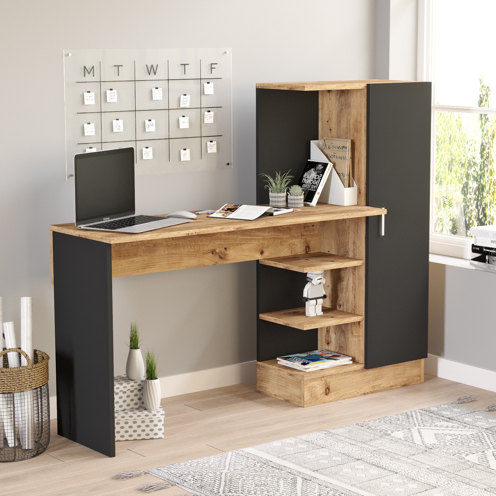 Desk with cabinet Brown Black