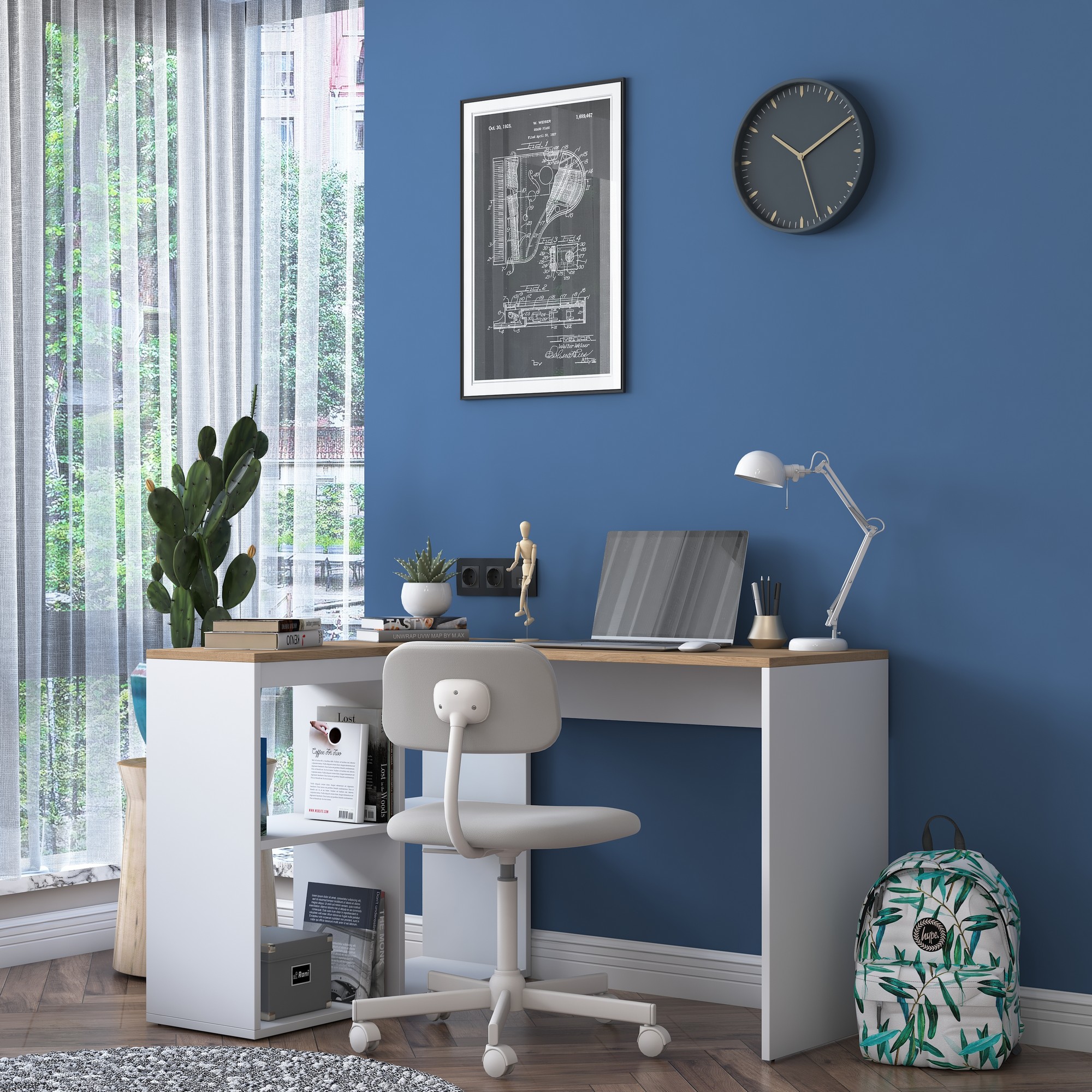 Corner desk with storage White Brown