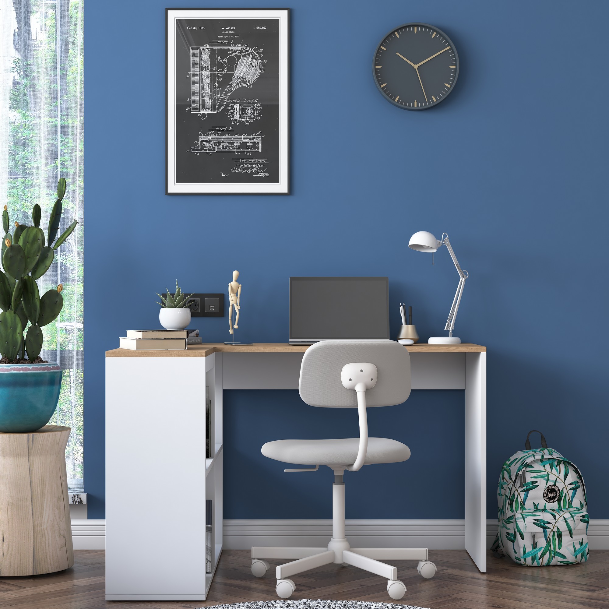 Corner desk with storage White Brown