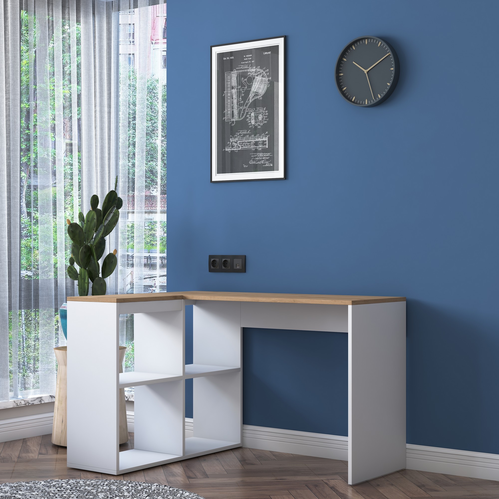 Corner desk with storage White Brown