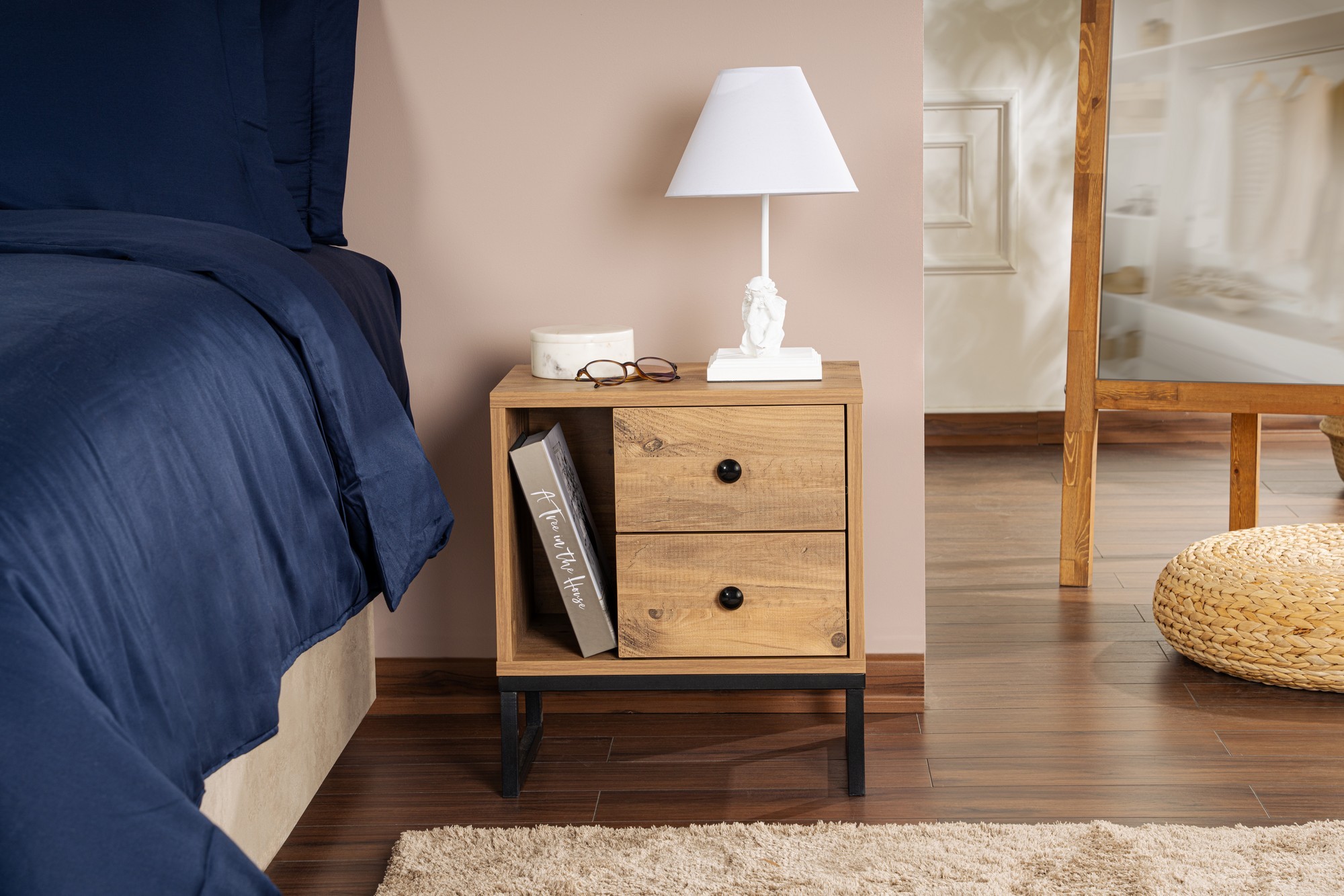 Glimmer Nightstand Brown with black legs
