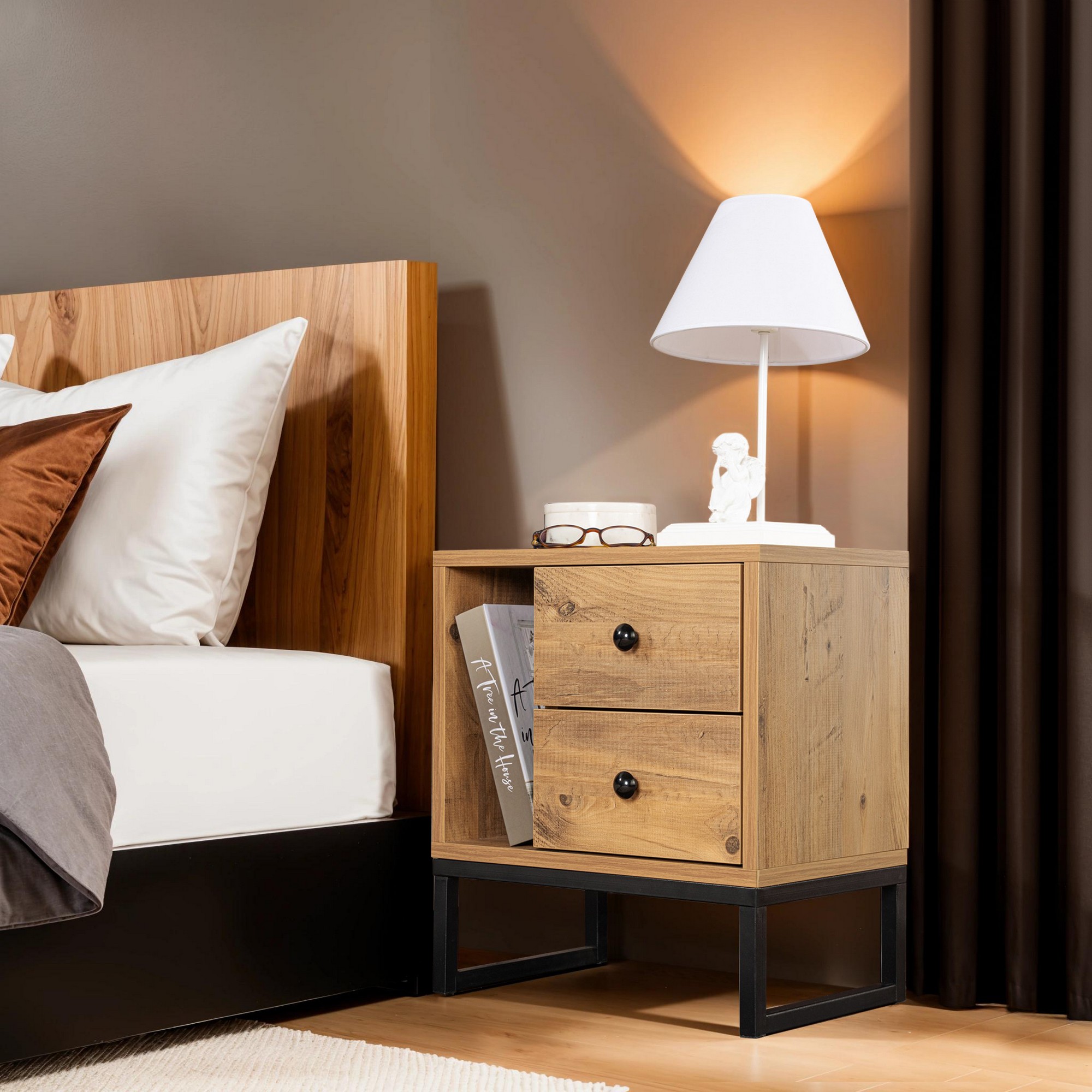 Glimmer Nightstand Brown with black legs