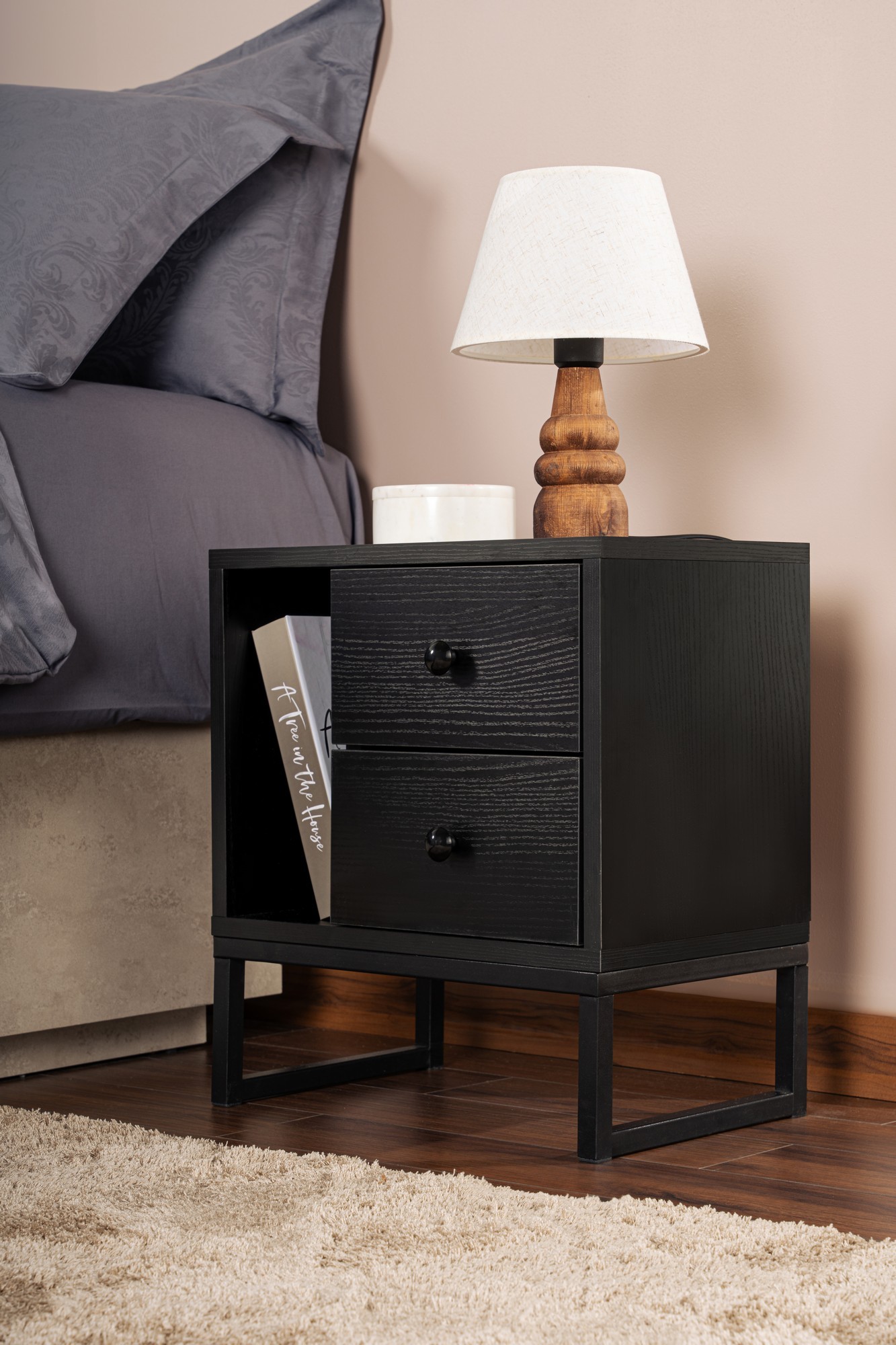Glimmer Nightstand Black with black legs