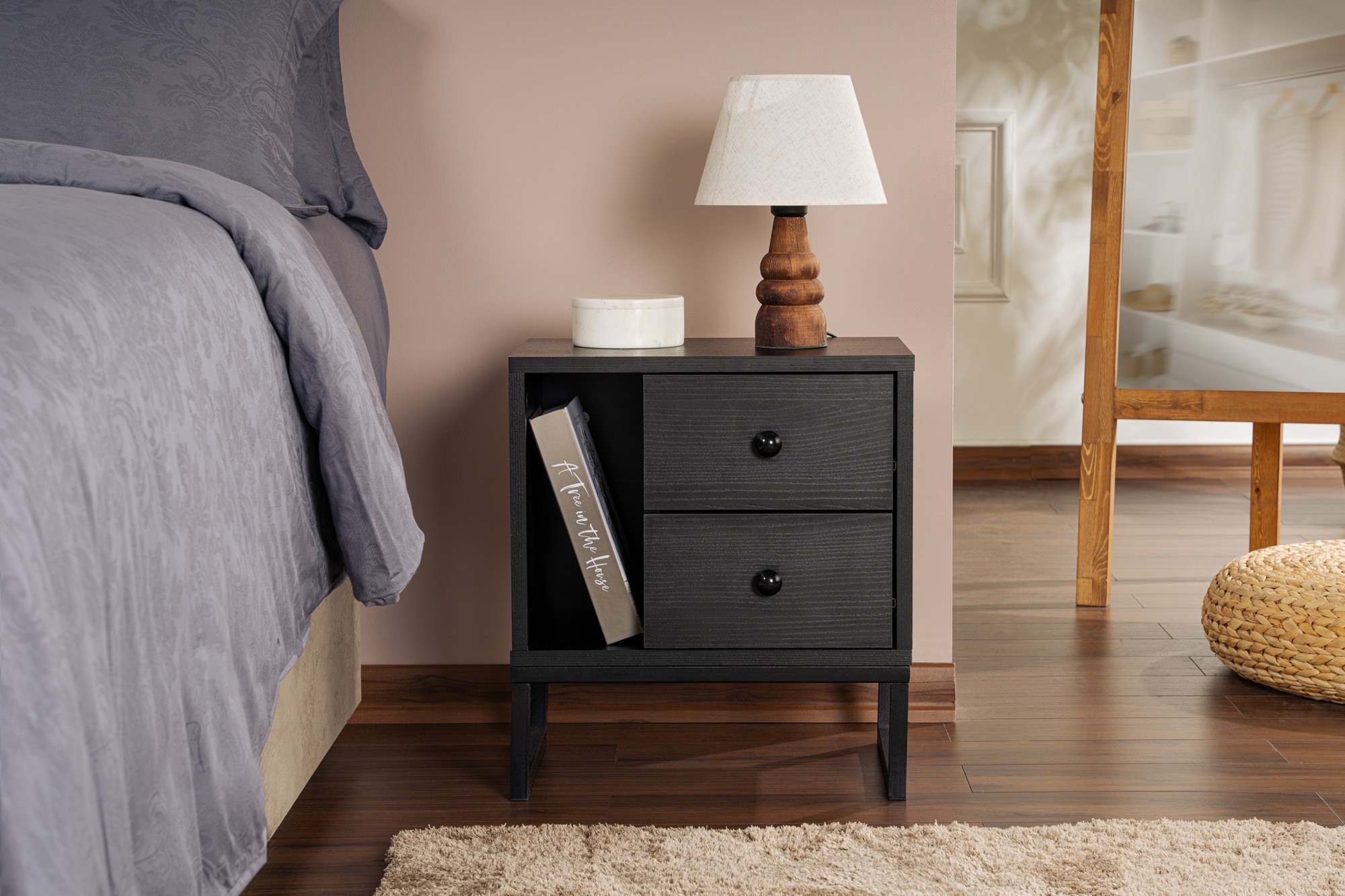 Glimmer Nightstand Black with black legs