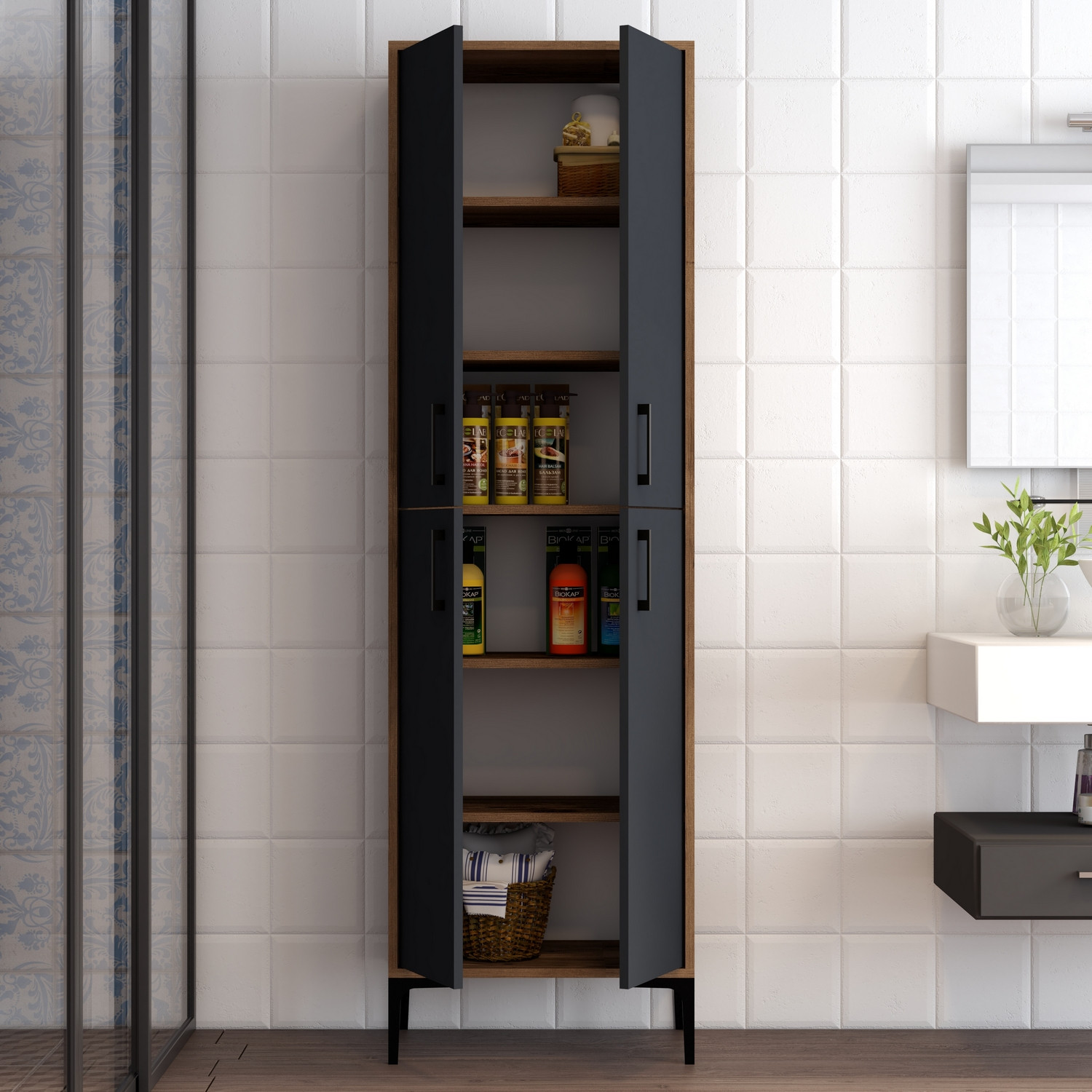 Benta Cabinet Walnut Brown Anthracite