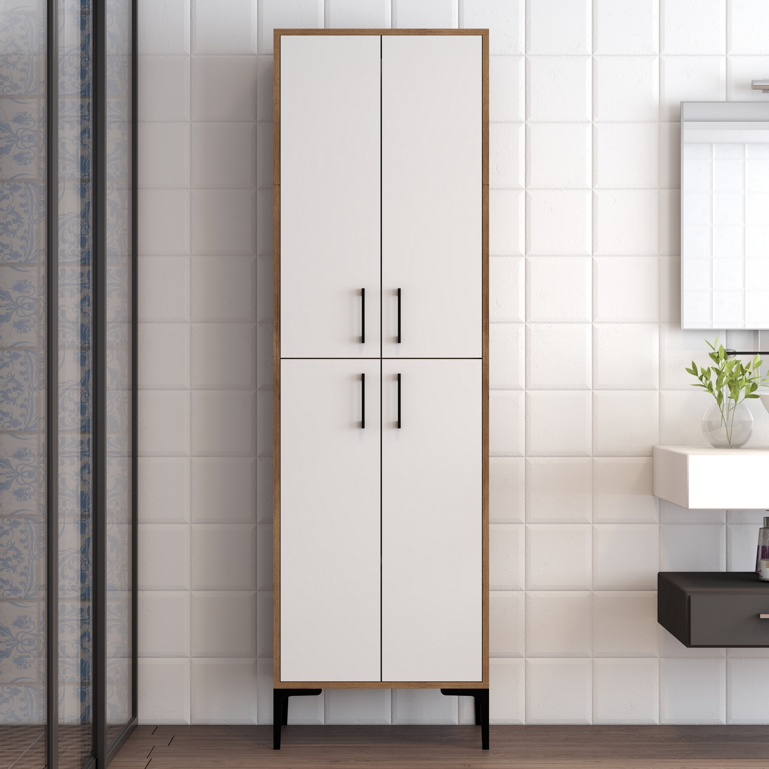Benta Cabinet Walnut Brown White