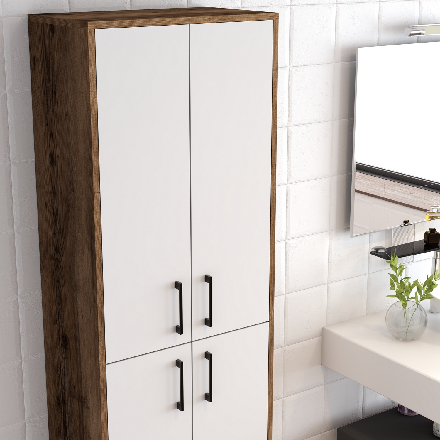 Benta Cabinet Walnut Brown White