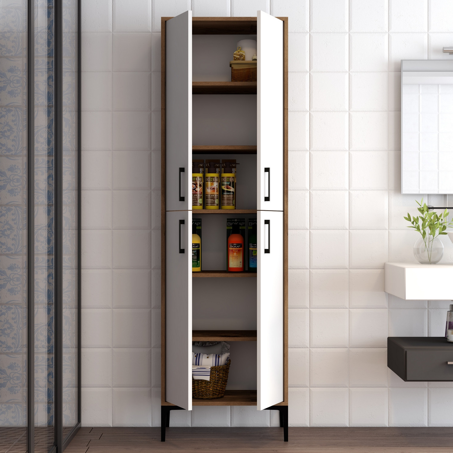 Benta Cabinet Walnut Brown White
