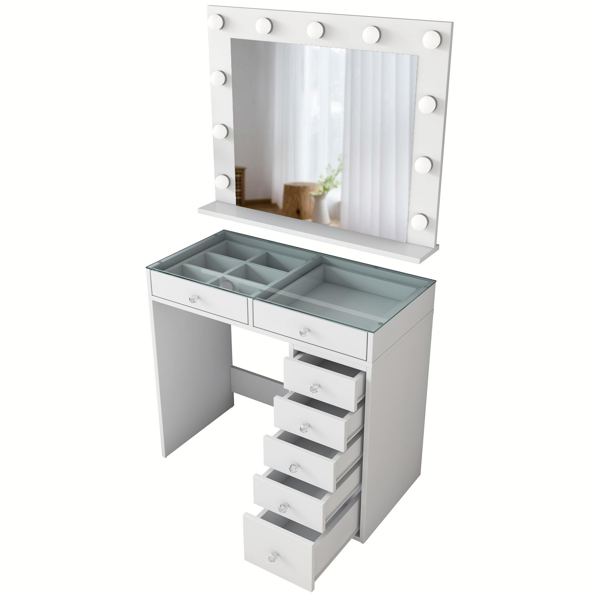 Dressing table with mirror and drawers White