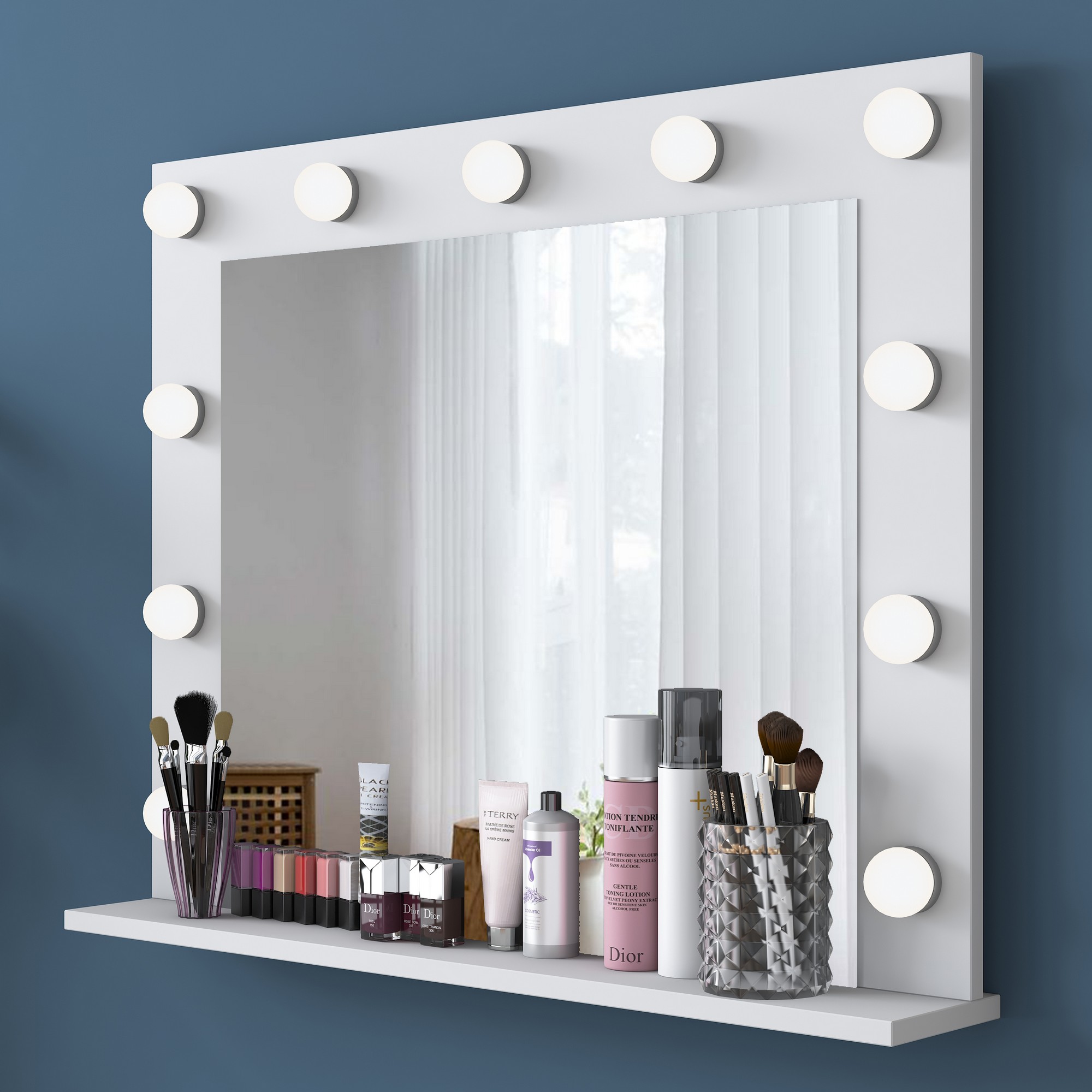 Dressing table with mirror and drawers White