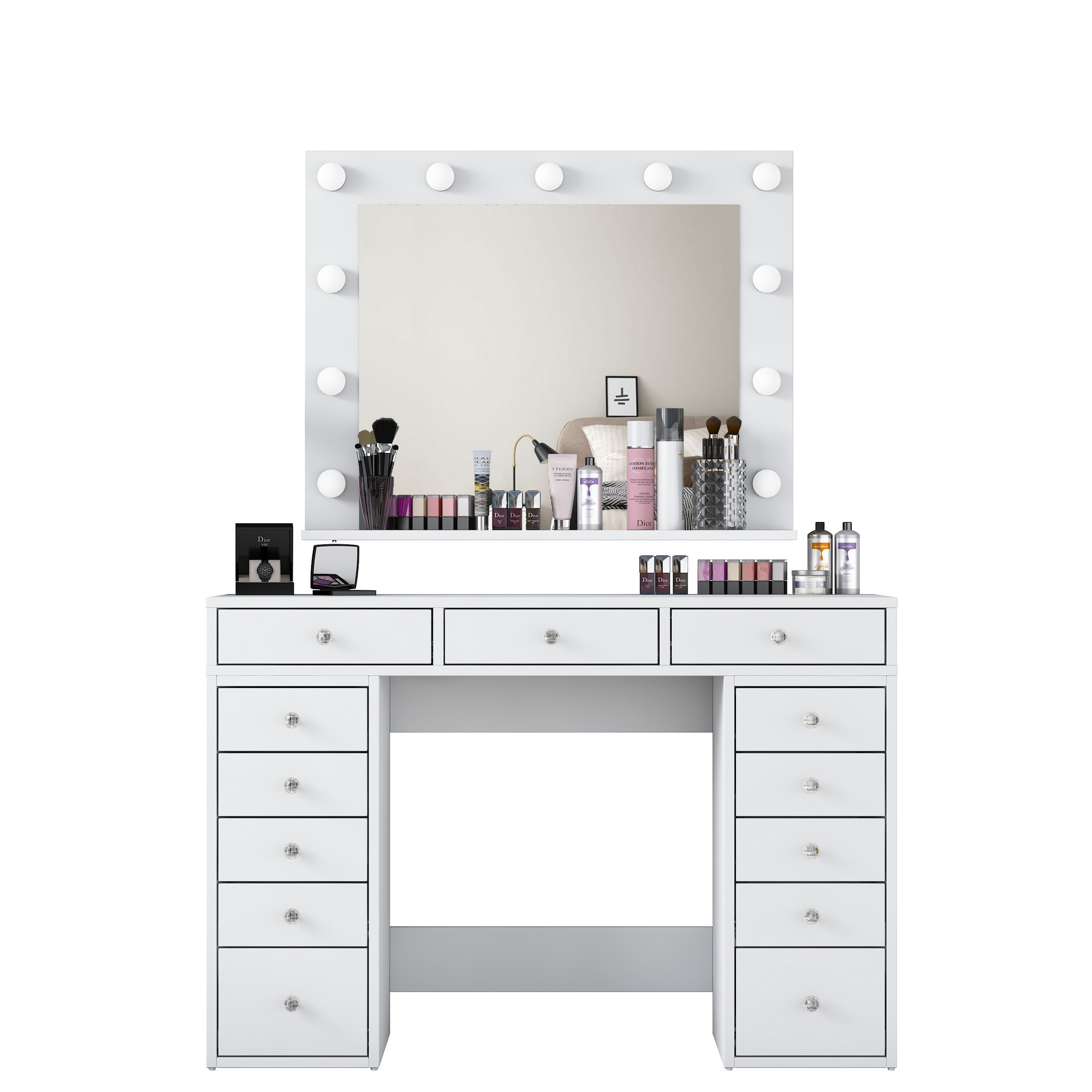 Dressing table with mirror and drawers White