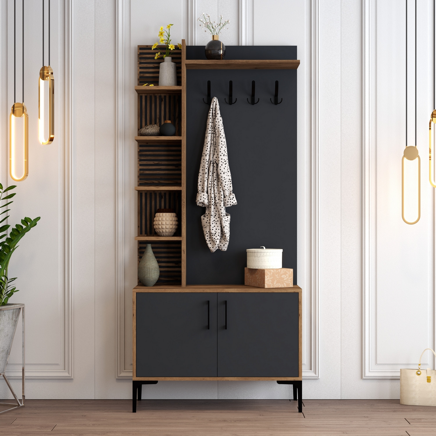 Vienna Wardrobe Walnut Brown Anthracite 90cm x 200cm