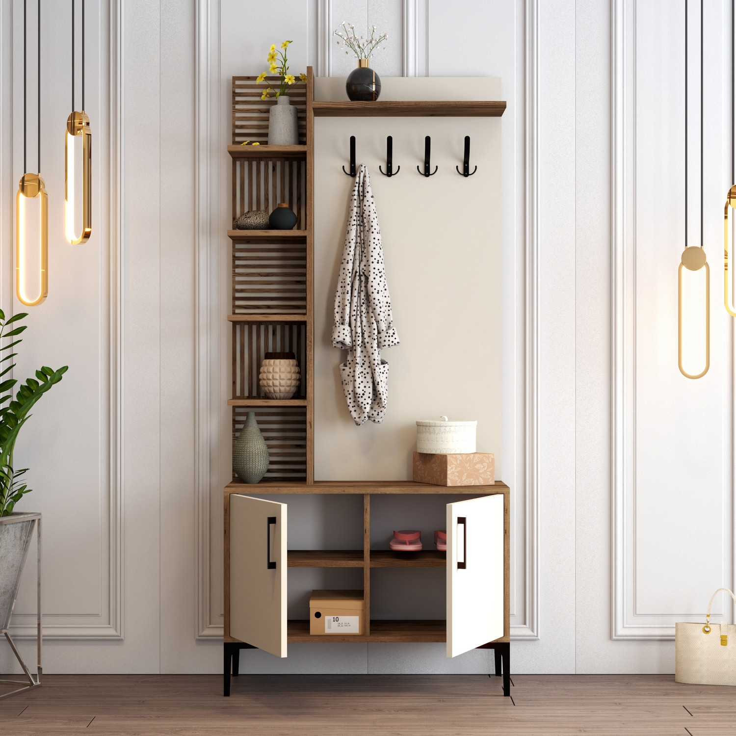 Vienna Wardrobe Walnut Brown Cream 90cm x 200cm