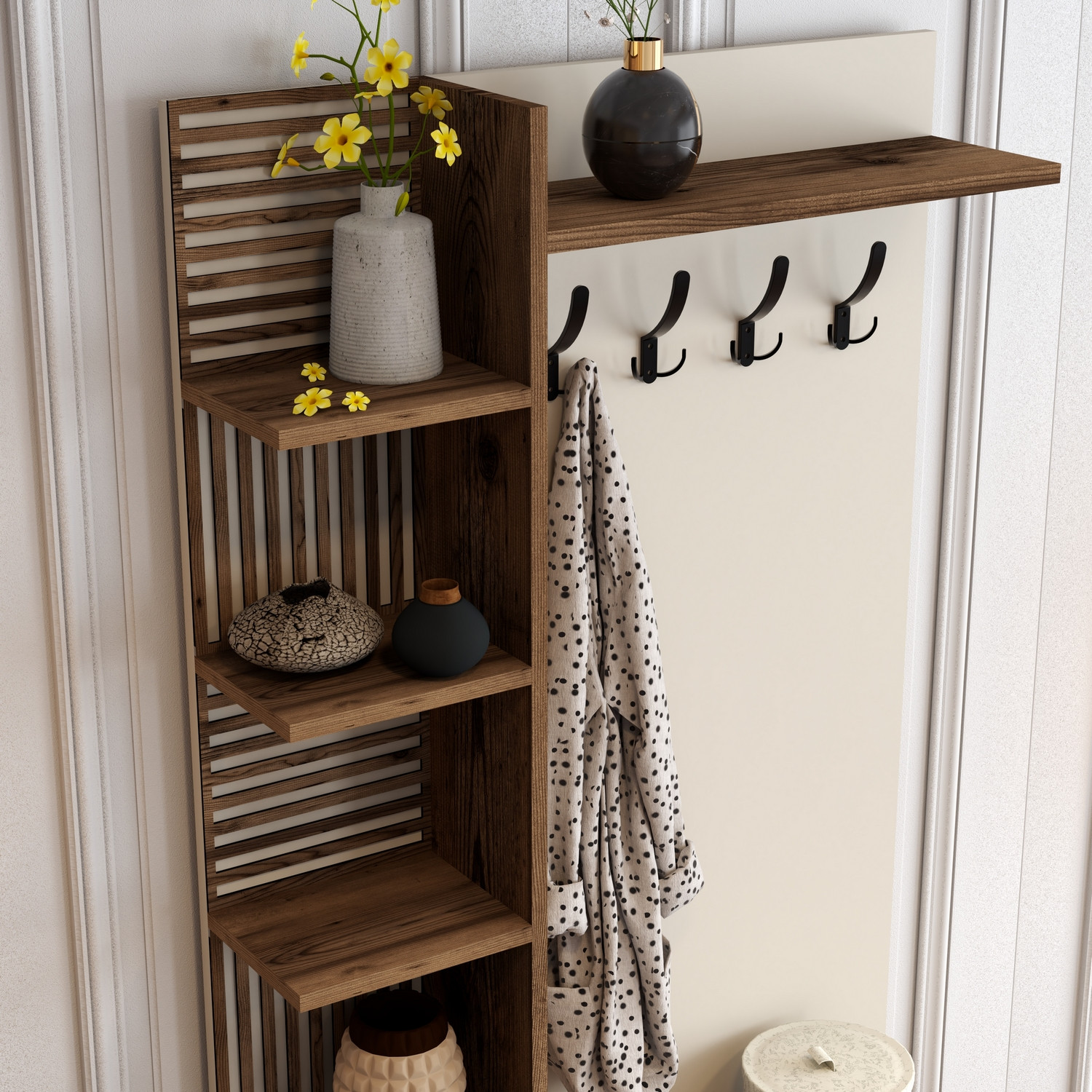 Vienna Wardrobe Walnut Brown Cream 90cm x 200cm