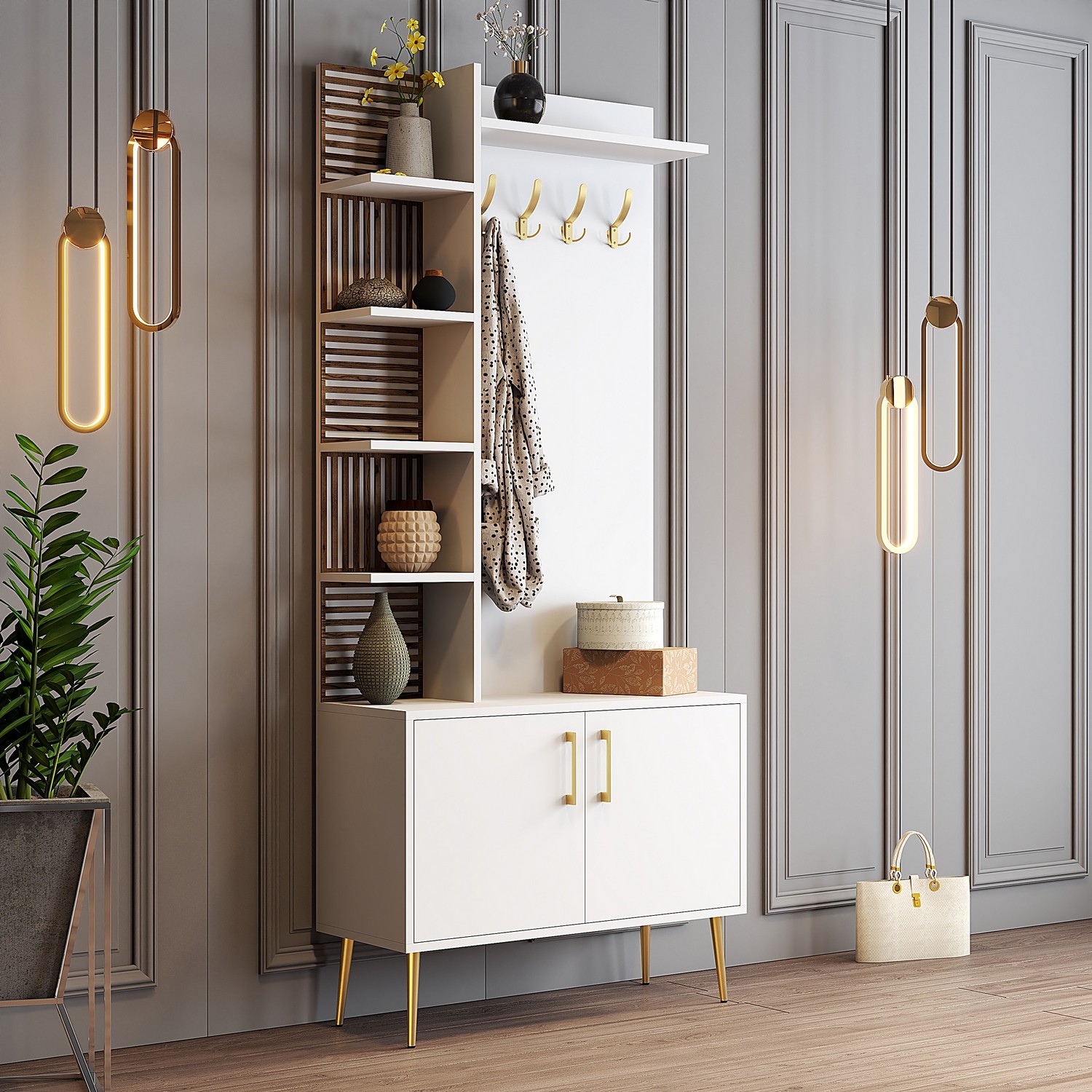 Vienna Wardrobe White with golden details 90cm x 200cm