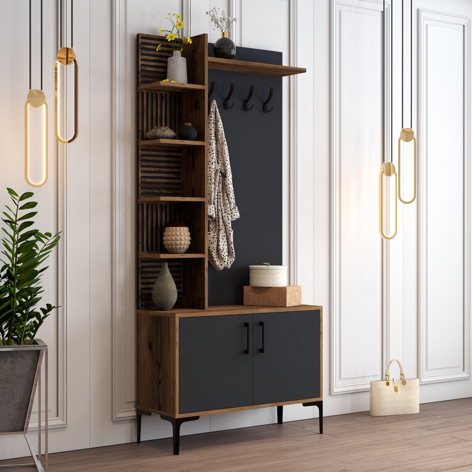 Vienna Wardrobe Walnut Brown Anthracite 90cm x 200cm