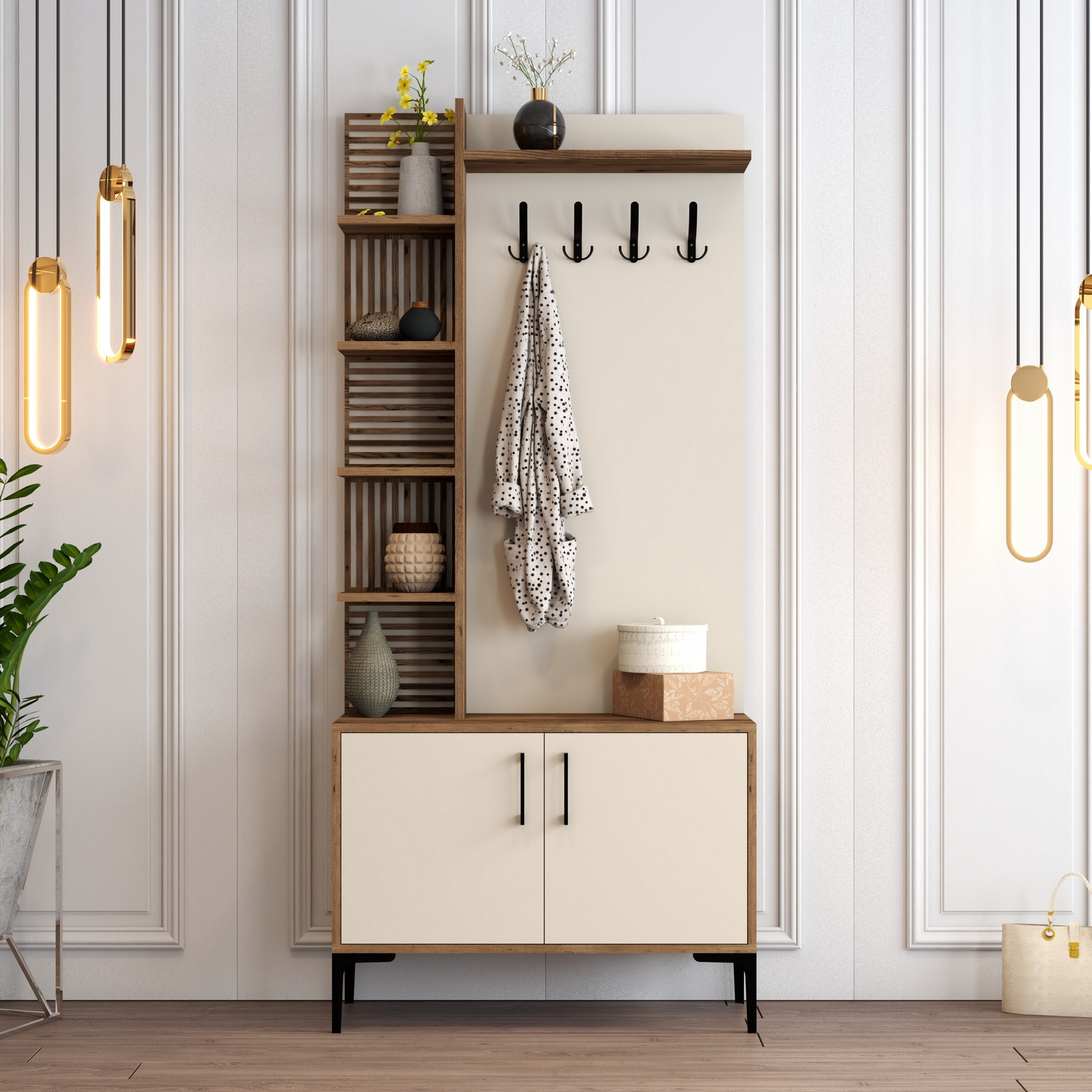 Vienna Wardrobe Walnut Brown Cream 90cm x 200cm