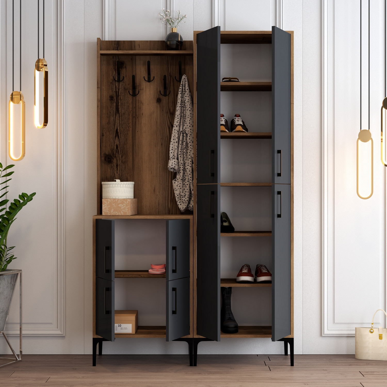 Ana Wardrobe Walnut Brown Anthracite 120cm x 200cm