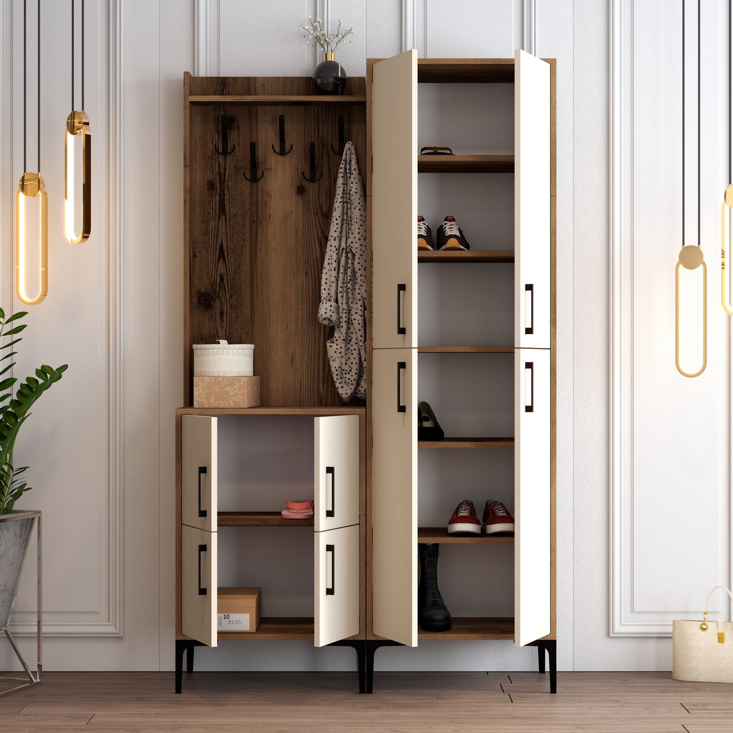 Ana Wardrobe Walnut Brown Cream 120cm x 200cm