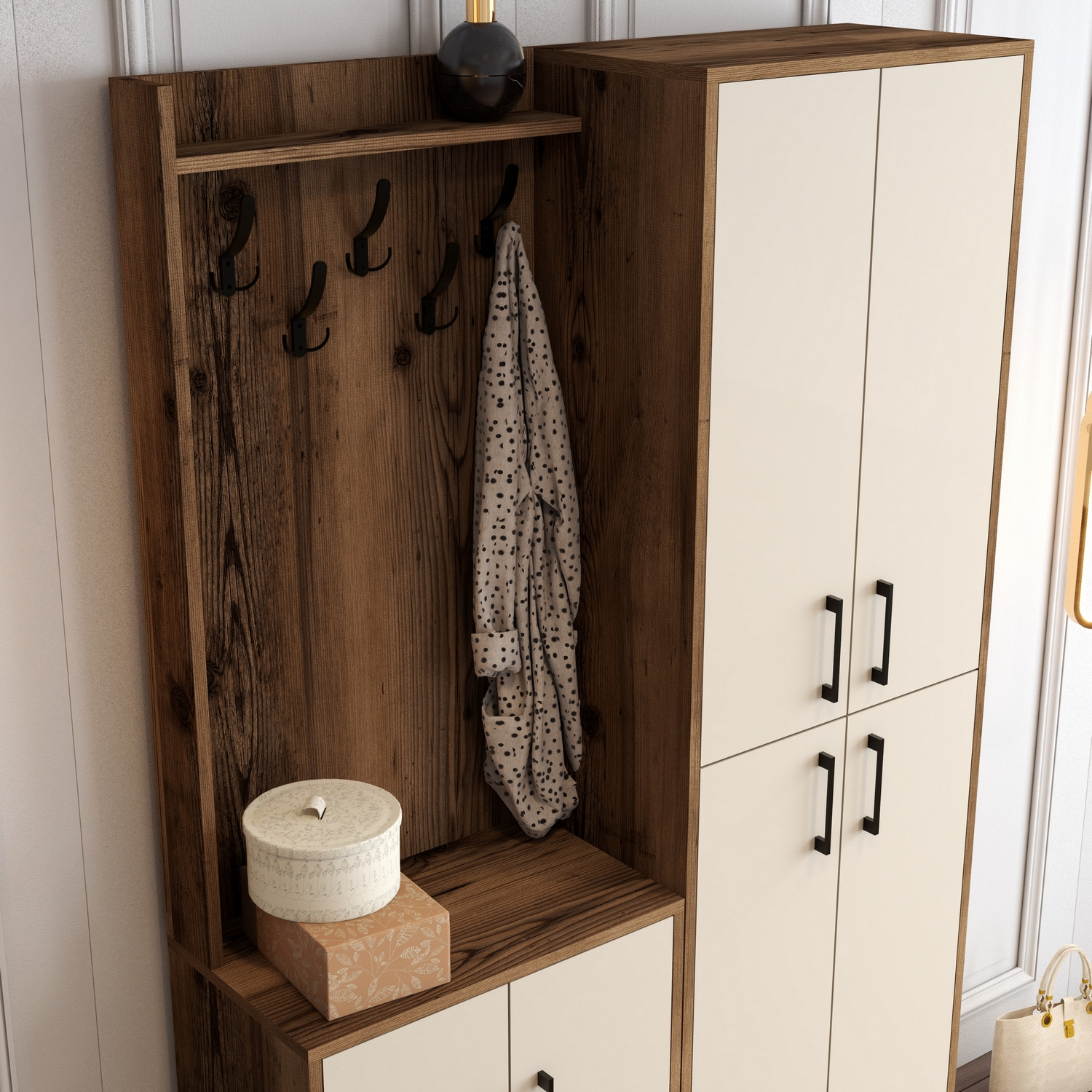 Ana Wardrobe Walnut Brown Cream 120cm x 200cm