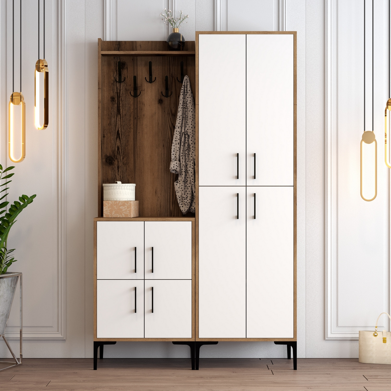 Ana Wardrobe Walnut Brown White 120cm x 200cm