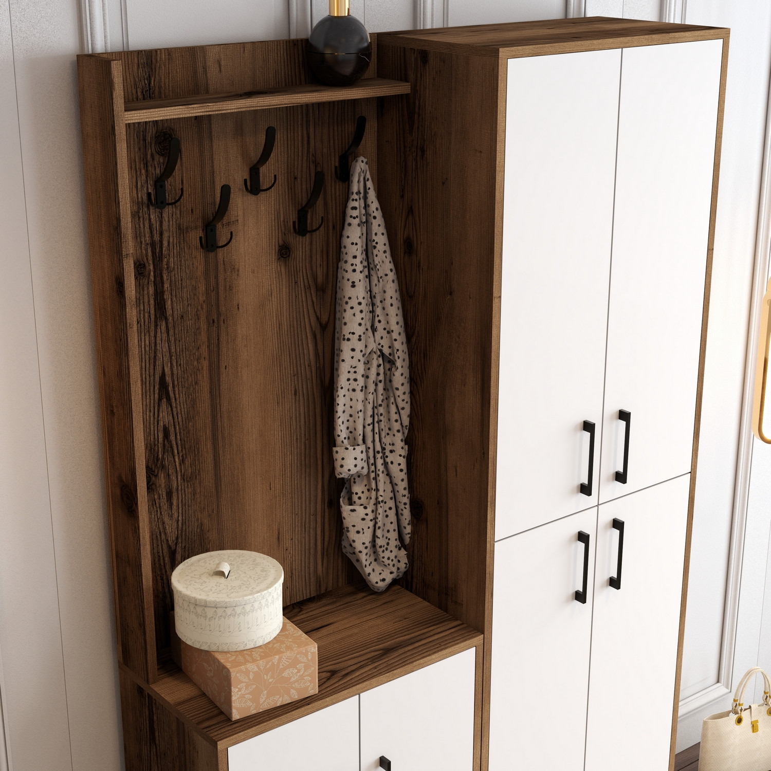 Ana Wardrobe Walnut Brown White 120cm x 200cm