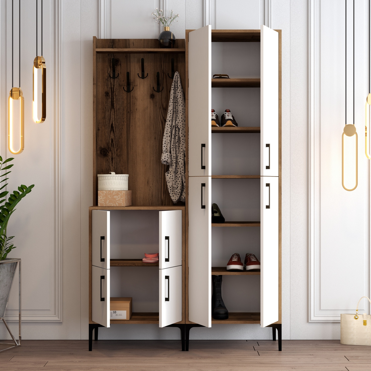 Ana Wardrobe Walnut Brown White 120cm x 200cm