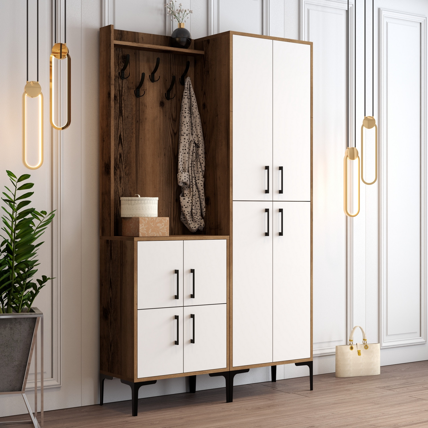Ana Wardrobe Walnut Brown White 120cm x 200cm