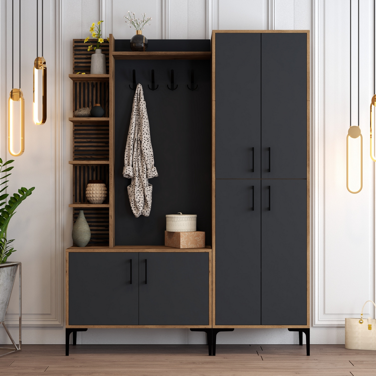 Extend Wardrobe Walnut Brown Anthracite 150cm x 200cm