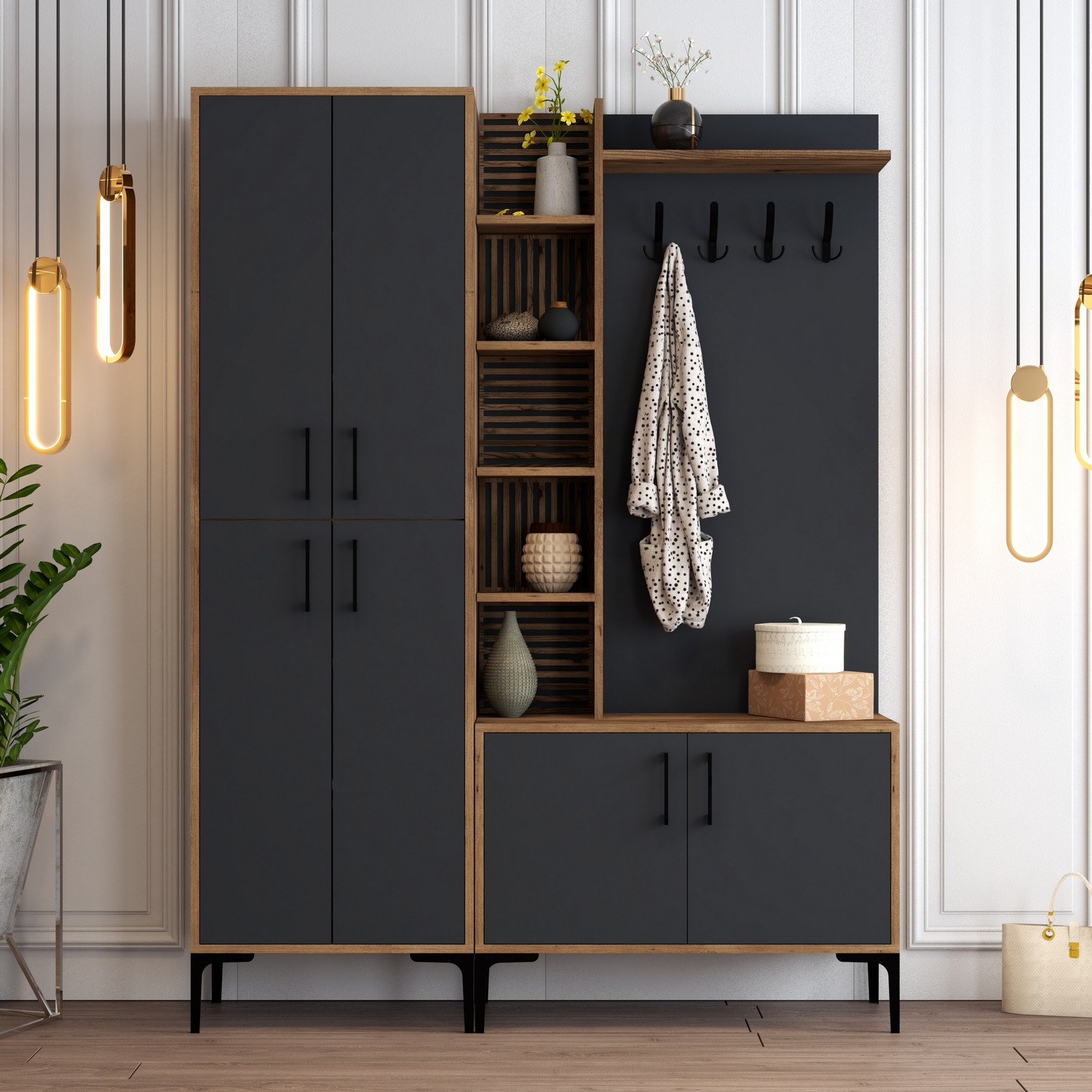 Extend Wardrobe Walnut Brown Anthracite 150cm x 200cm