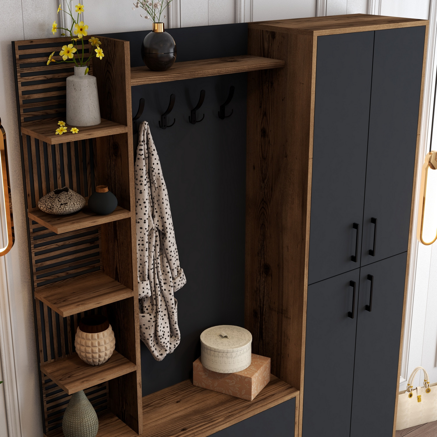 Extend Wardrobe Walnut Brown Anthracite 150cm x 200cm
