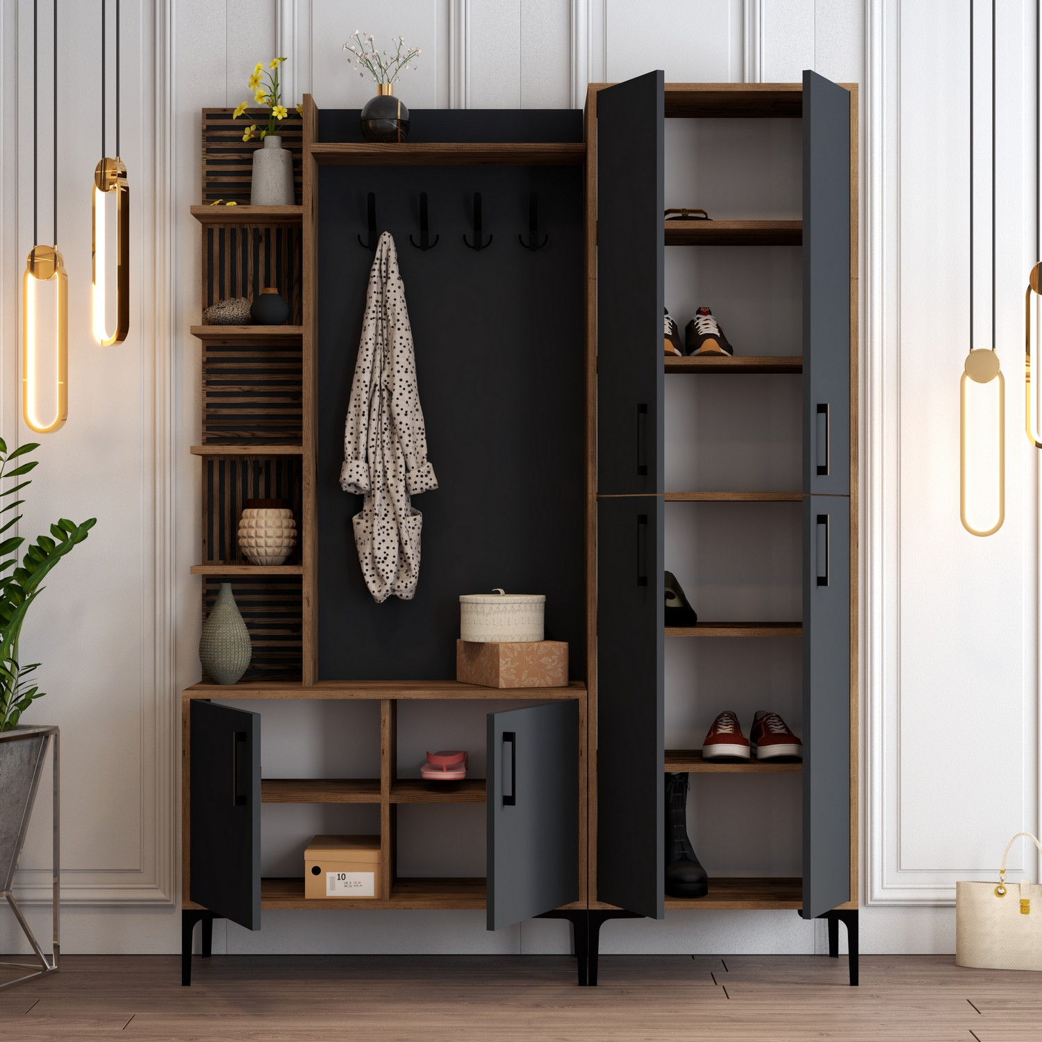 Extend Wardrobe Walnut Brown Anthracite 150cm x 200cm