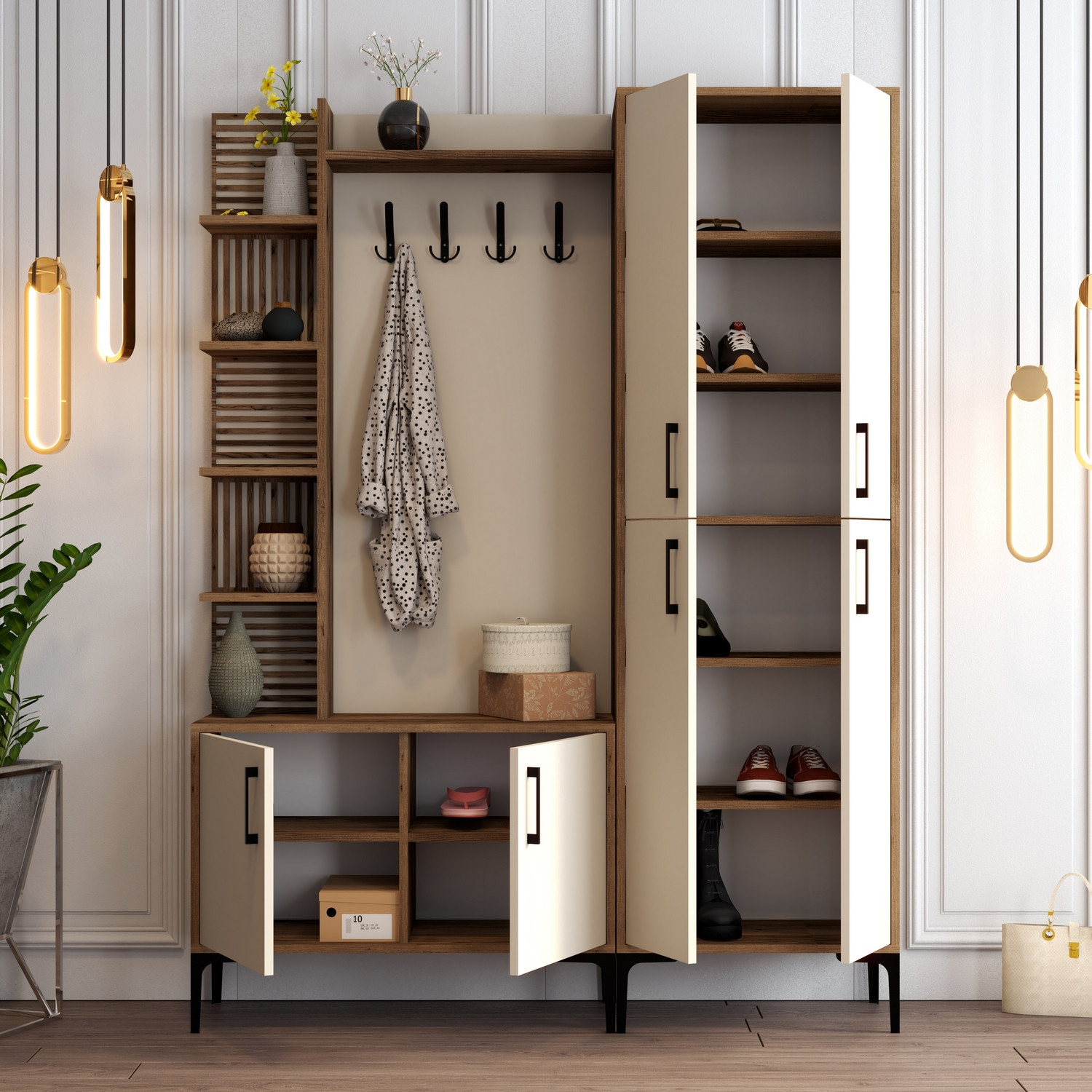 Walnut Brown Wardrobe Cream 150cm x 200cm