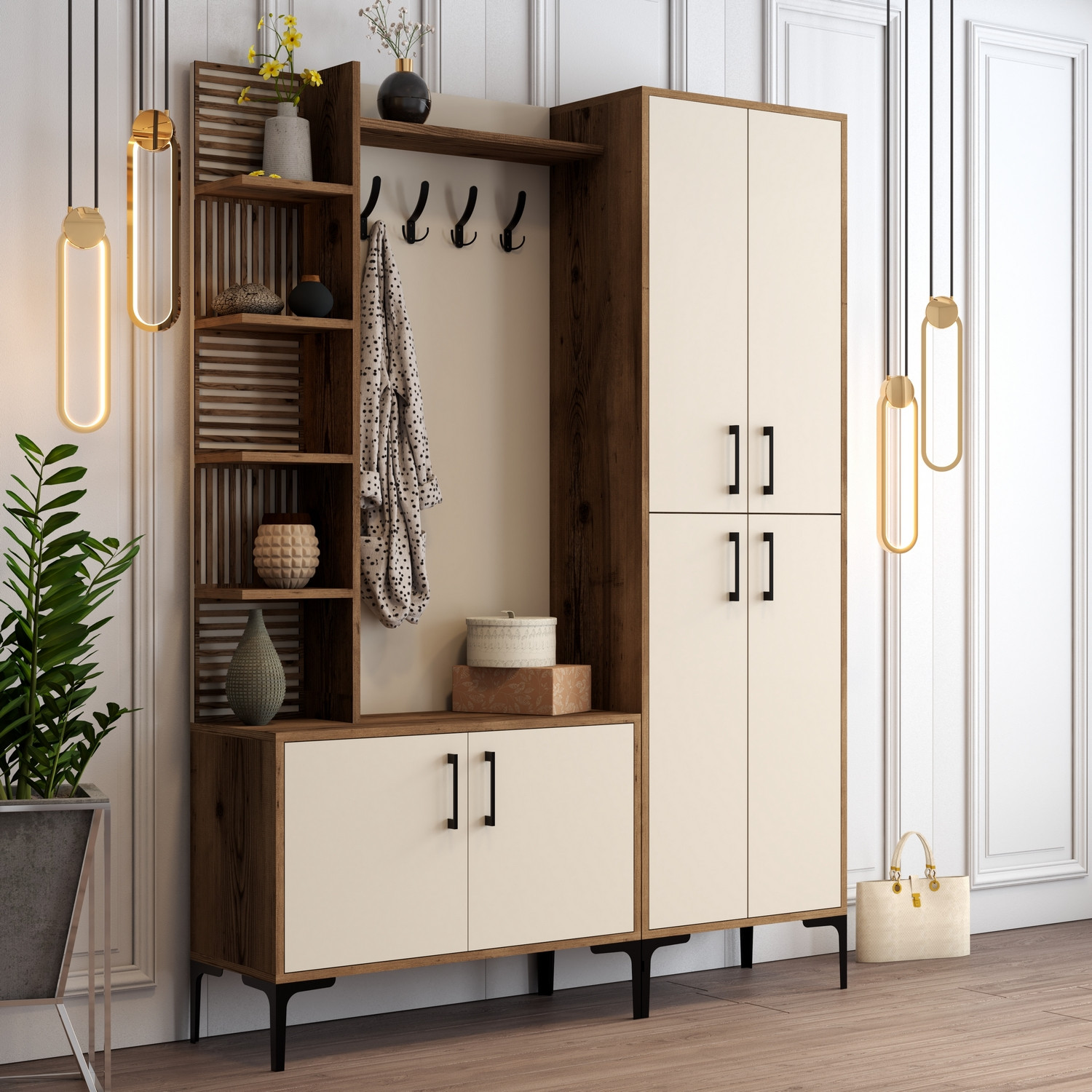 Walnut Brown Wardrobe Cream 150cm x 200cm