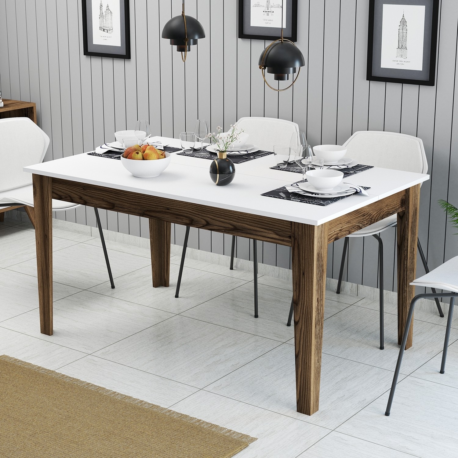 Milan Dining Table Walnut Brown White 145cm x 75cm