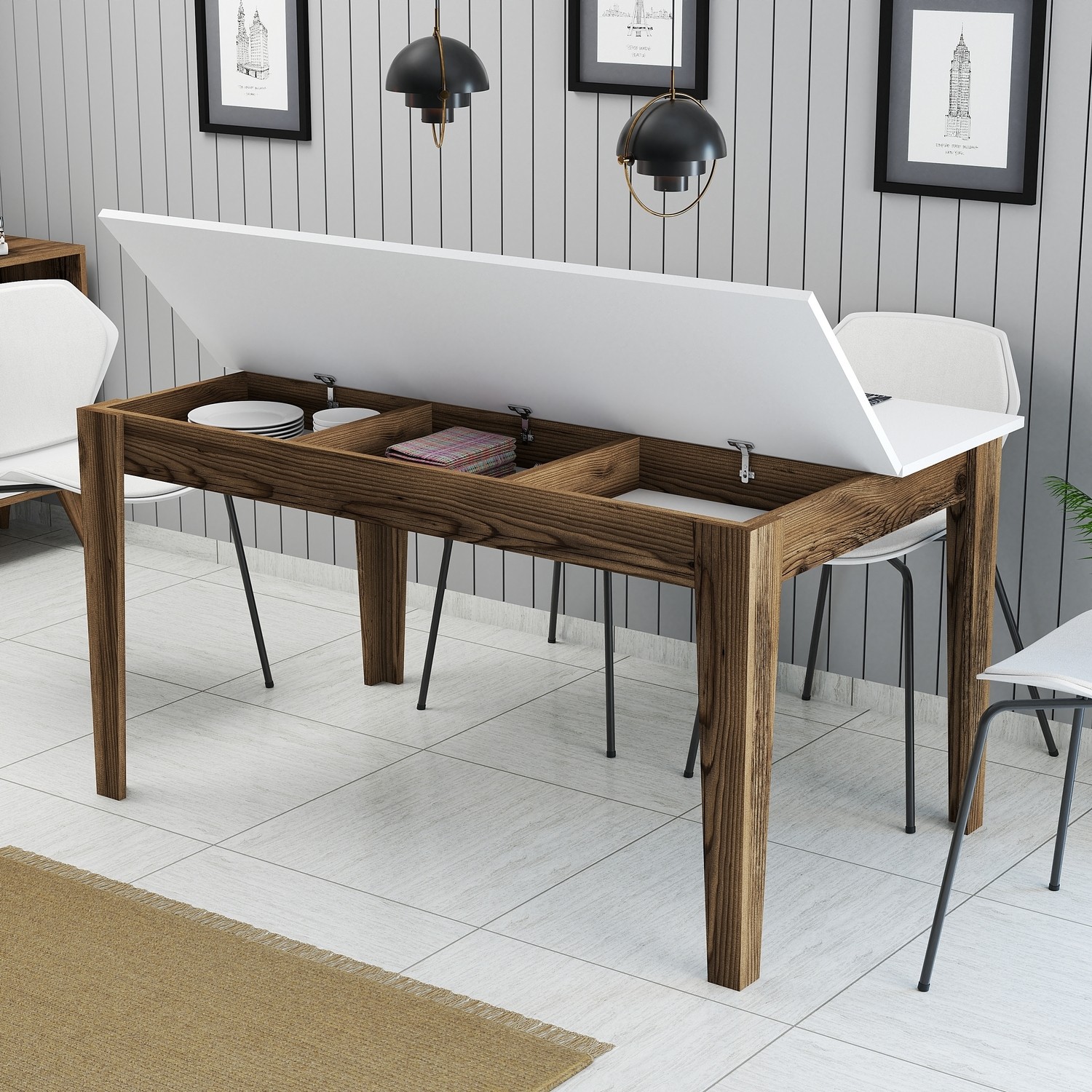 Milan Dining Table Walnut Brown White 145cm x 75cm